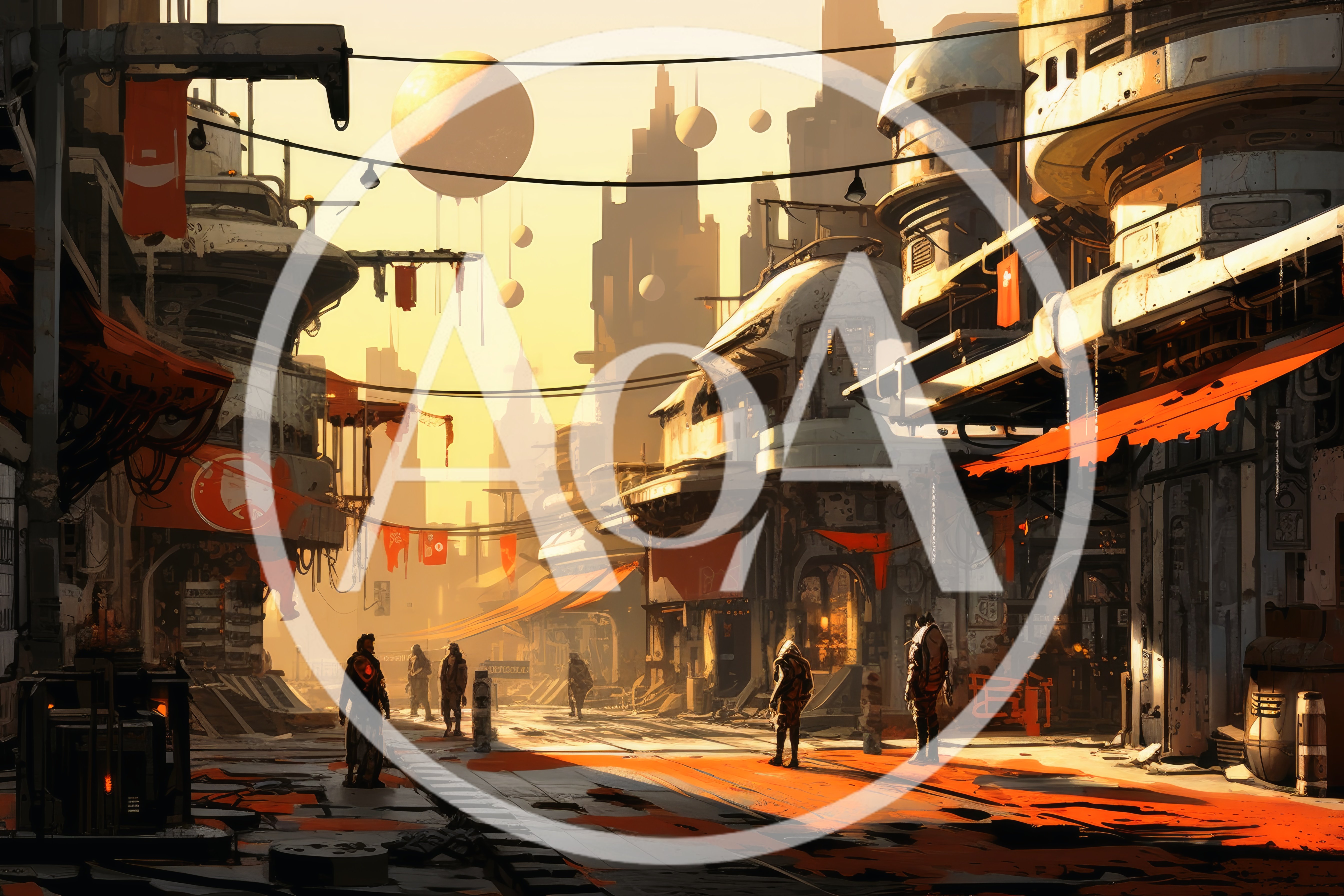 Futuristic Desert City Street With Figures