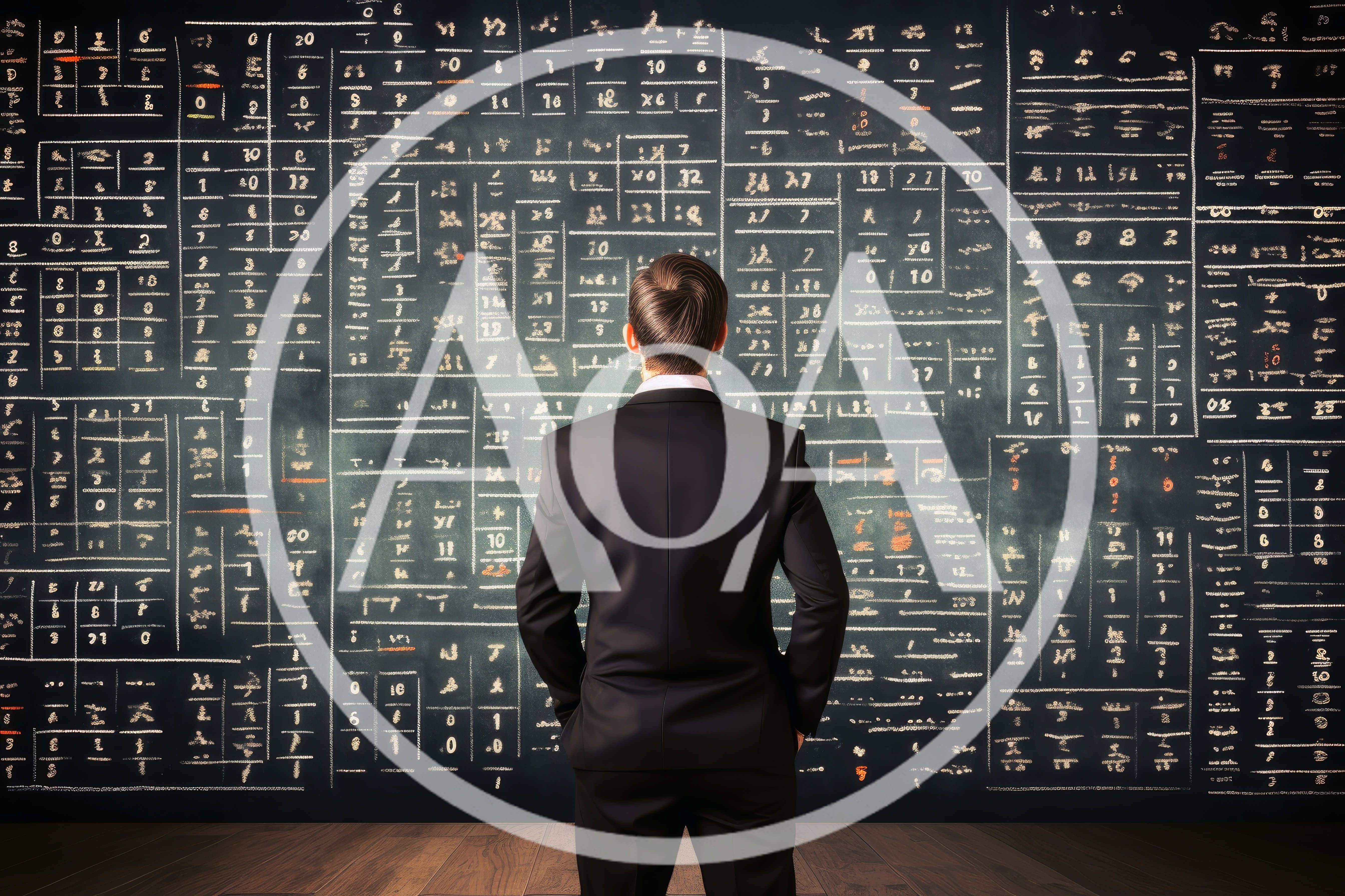 Businessman Standing Before A Complex Mathematical Chalkboard
