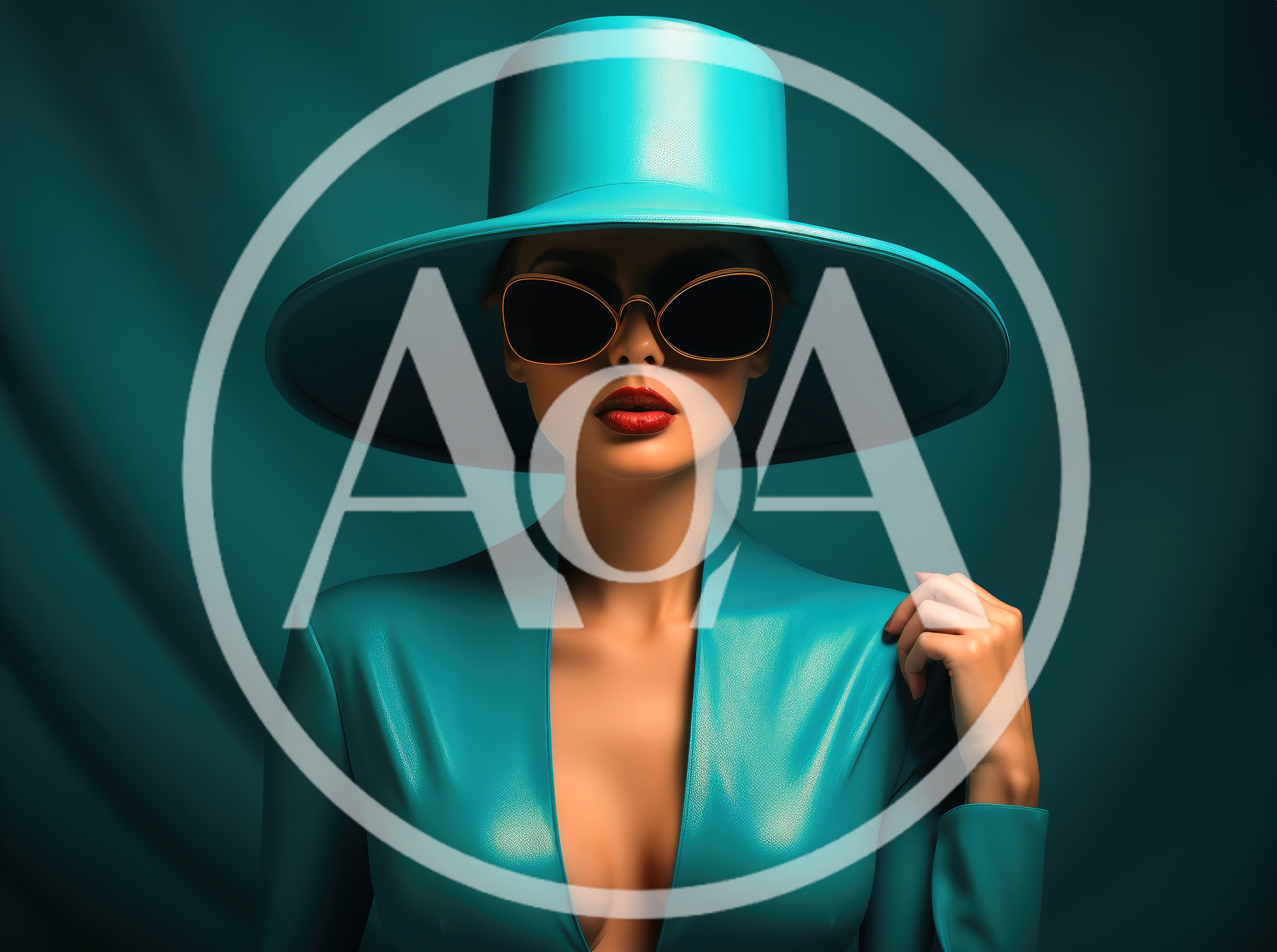 Fashionable Woman Wearing Teal Hat And Sunglasses