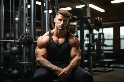 Muscular Man Resting After Workout In Gym