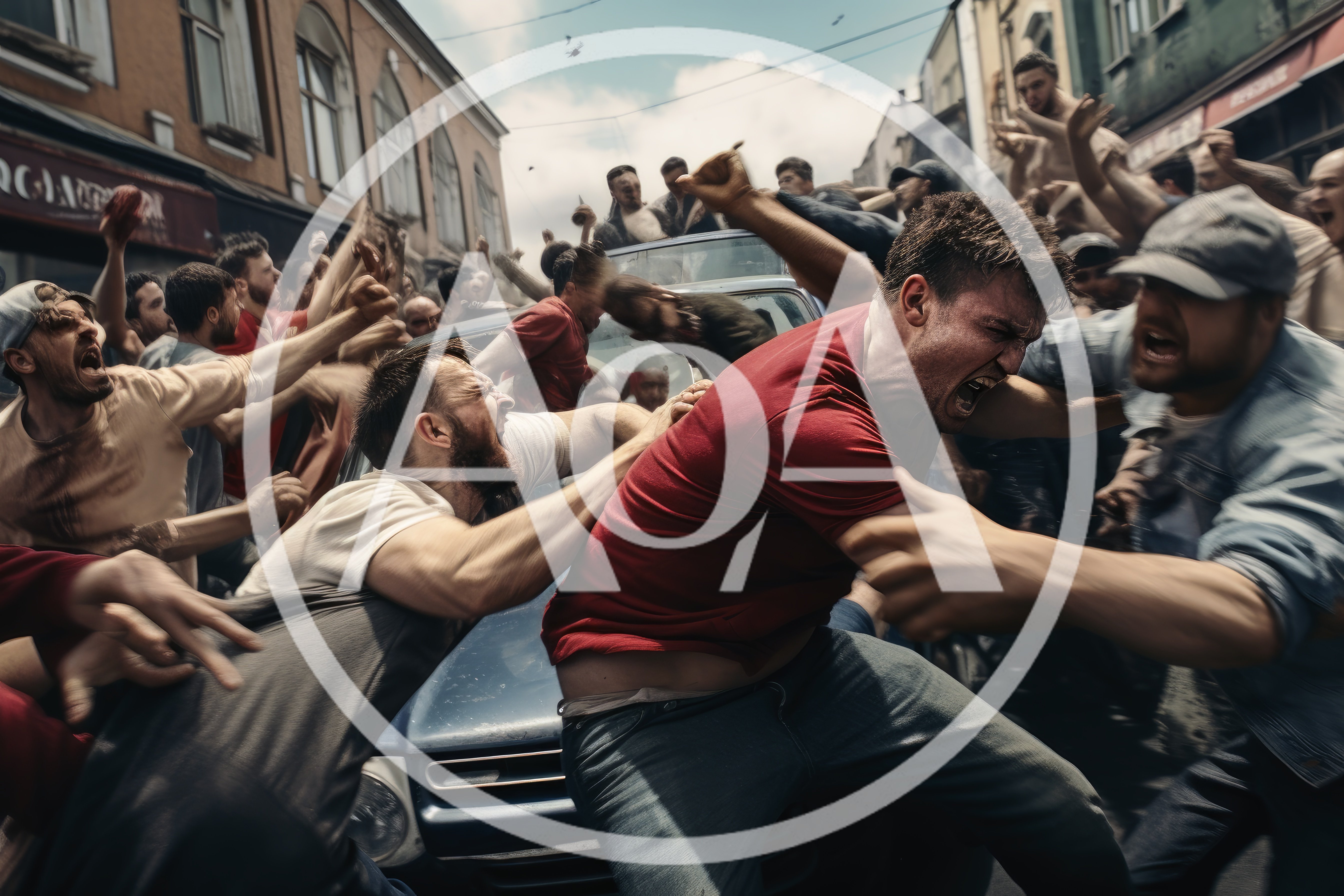 Violent Street Brawl Between Angry Men