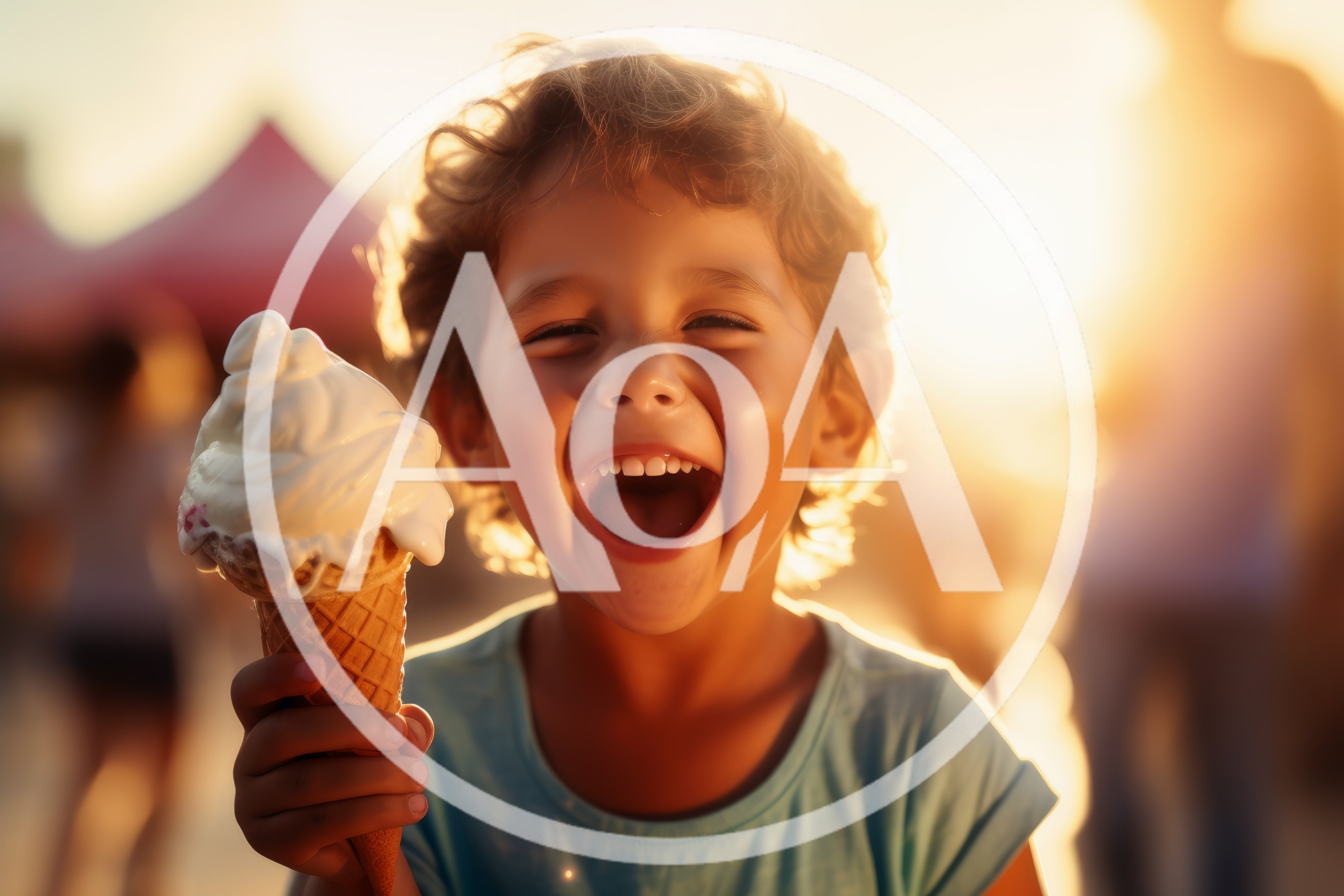 Happy Child Eating Ice Cream At Sunset
