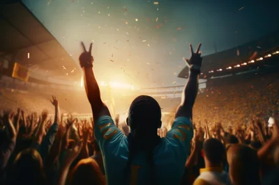 Soccer Fan Celebrating Victory In A Packed Stadium