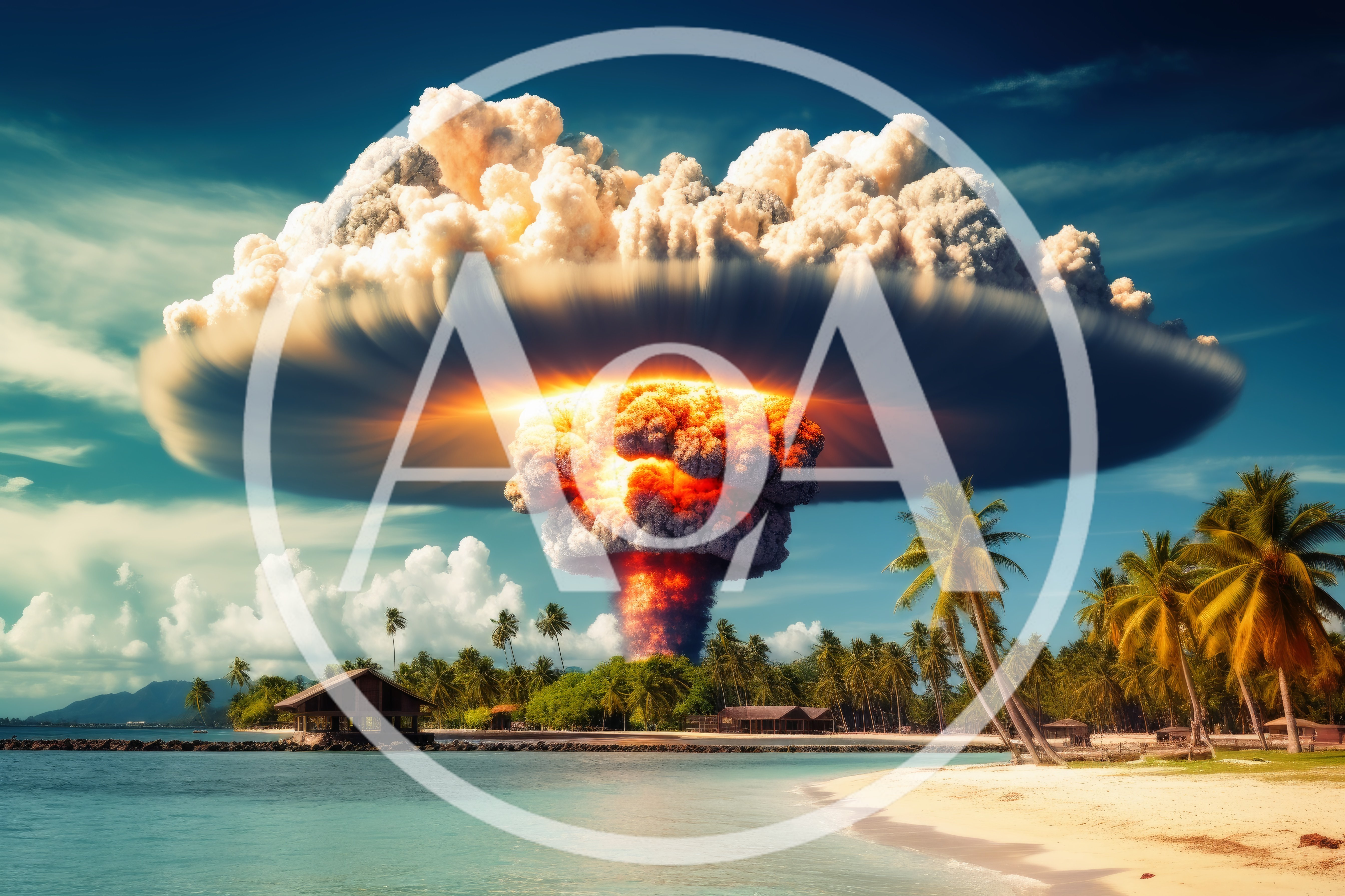 Massive Nuclear Explosion Over Tropical Island Beach