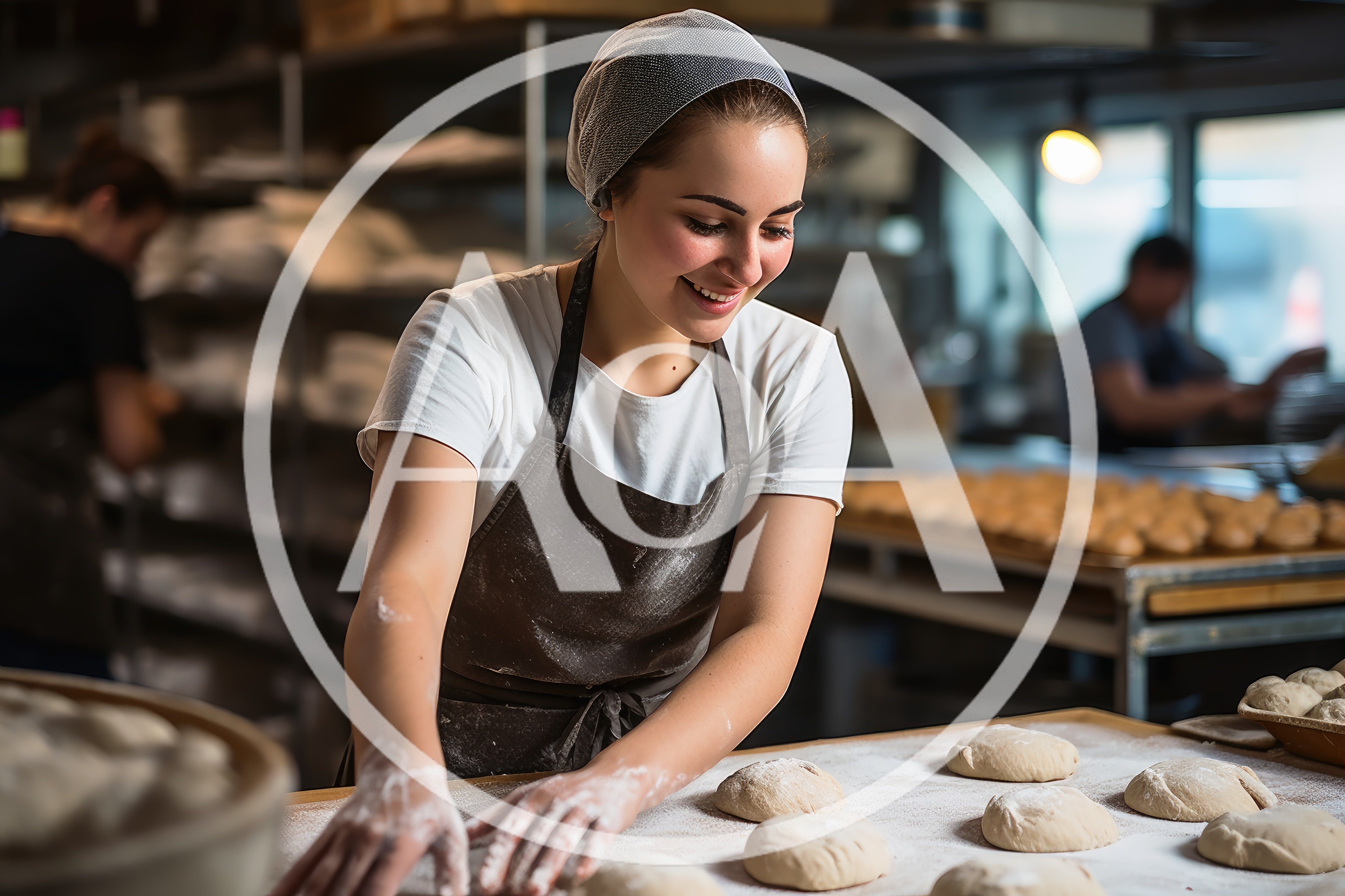 Young Baker Kneading Dough In A Professional Kitchen