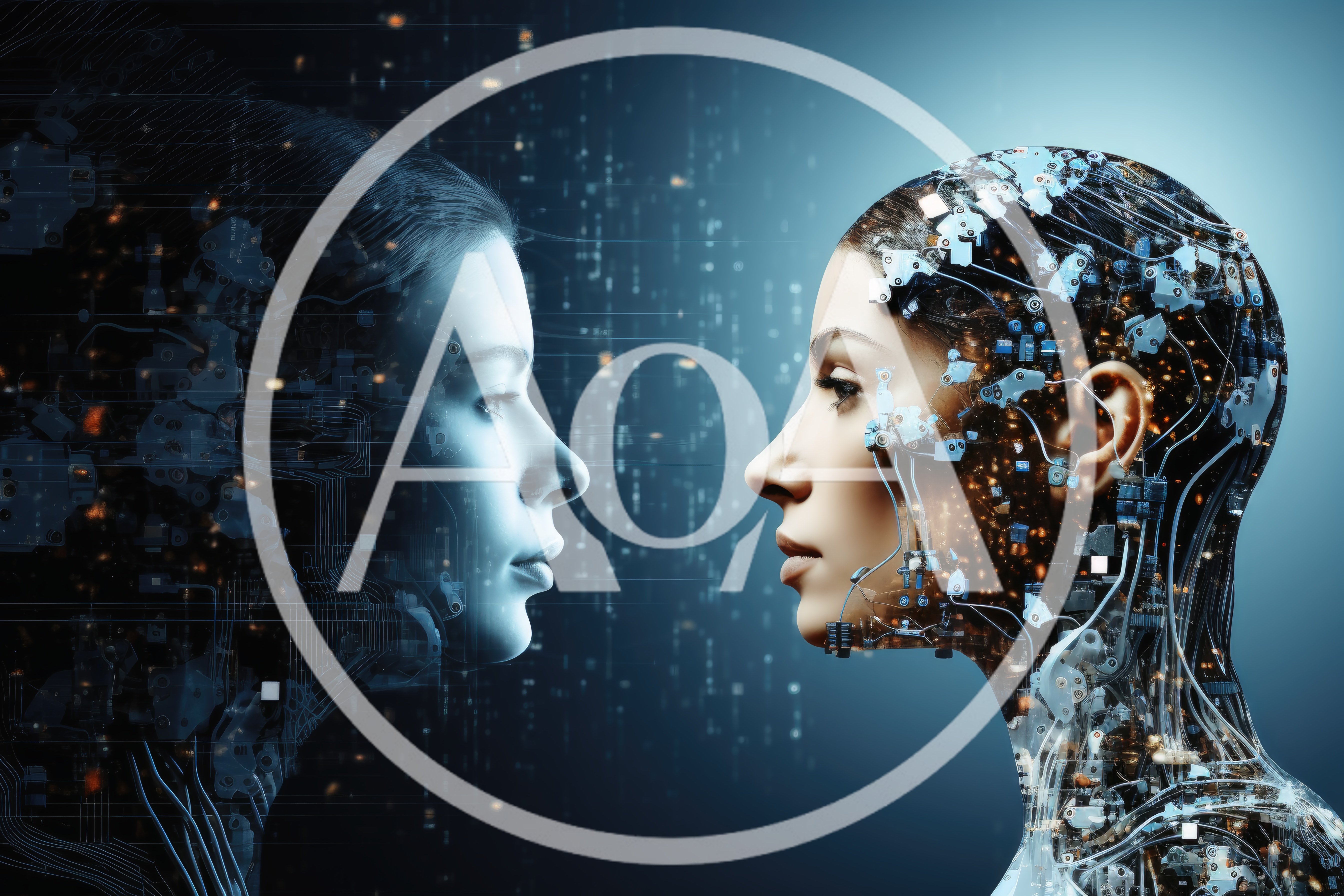 Digital Humanoid Faces Interacting With Advanced Artificial Intelligence