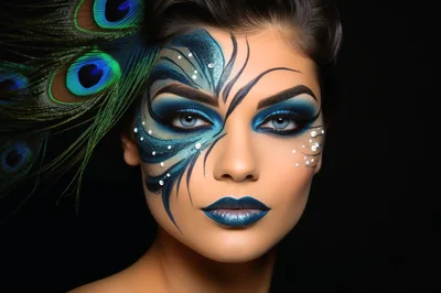 Portrait Of A Woman With Peacock Inspired Makeup