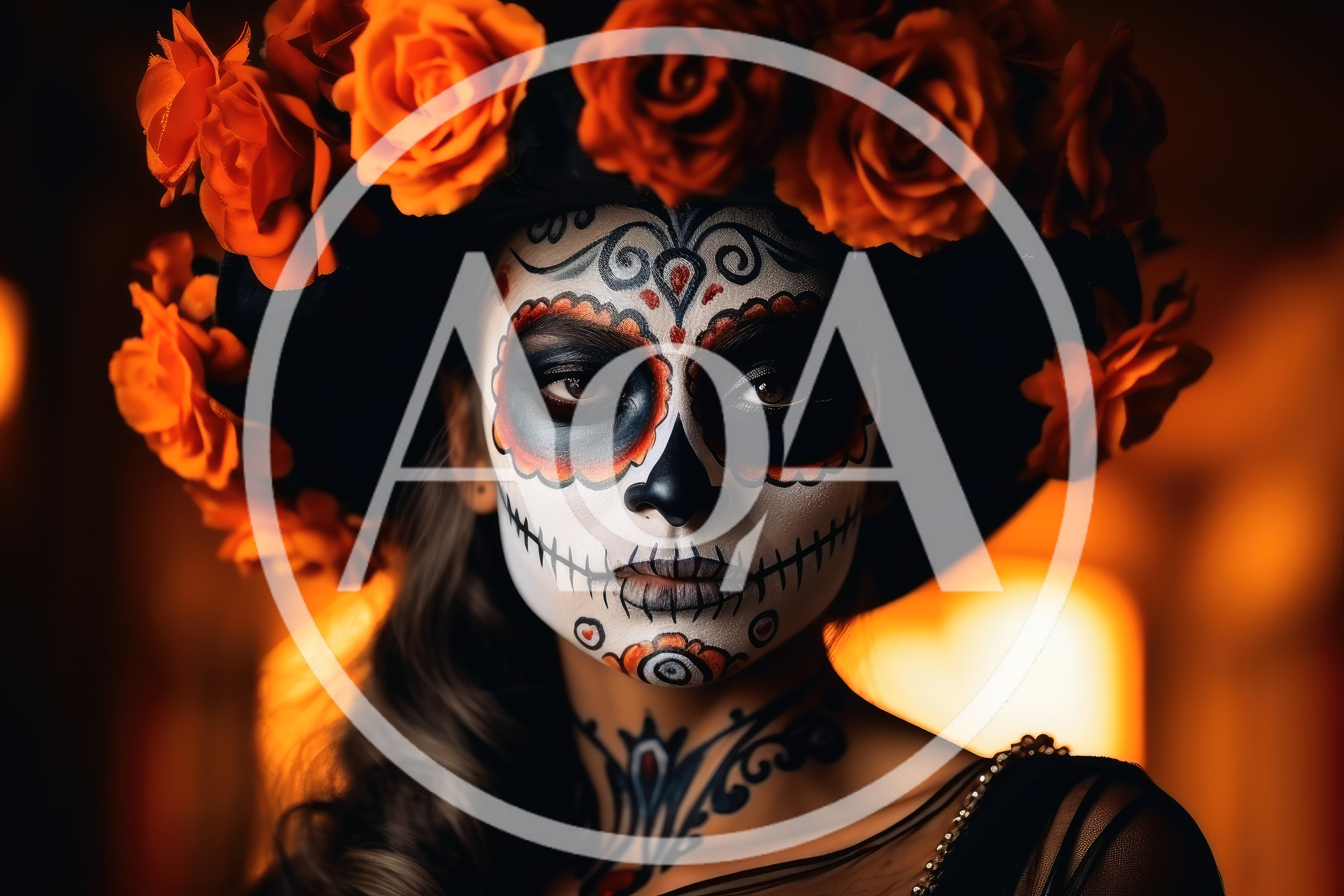 Woman Wearing Traditional Dia De Los Muertos Makeup