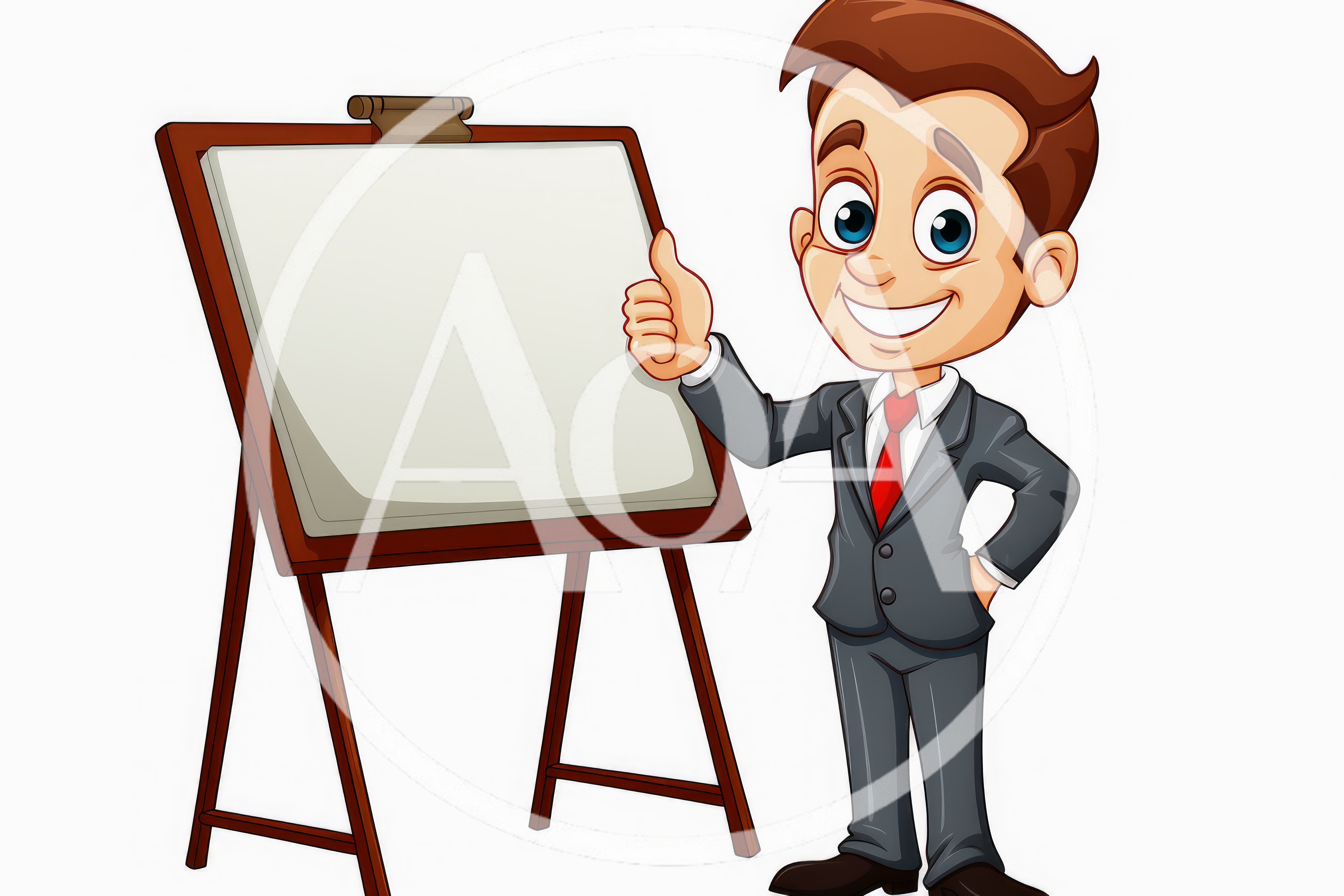 Cartoon Businessman Giving A Thumbs Up Next To Easel