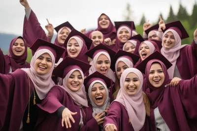 Group of Happy Female Graduates Celebrating Outdoors
