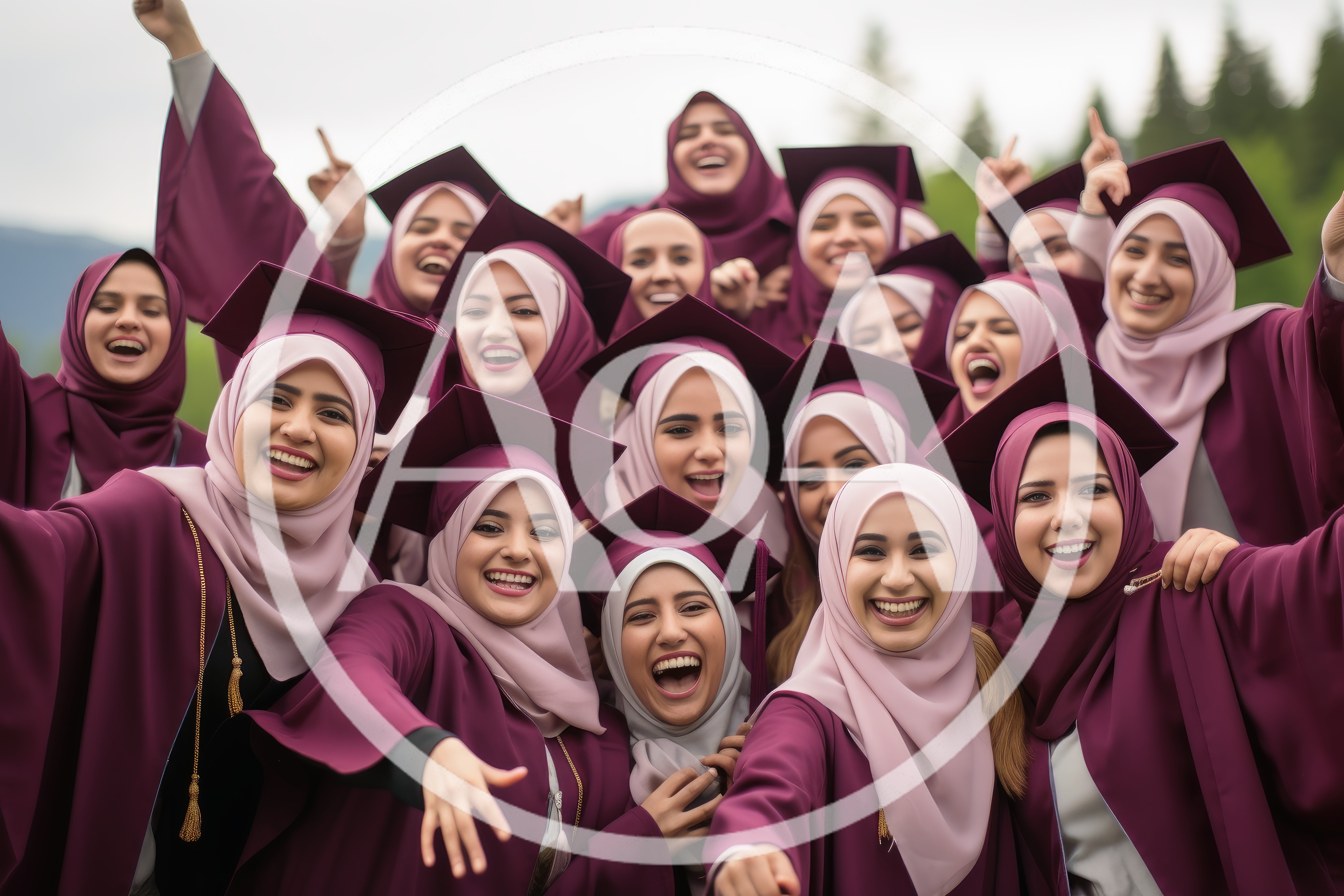 Group of Happy Female Graduates Celebrating Outdoors