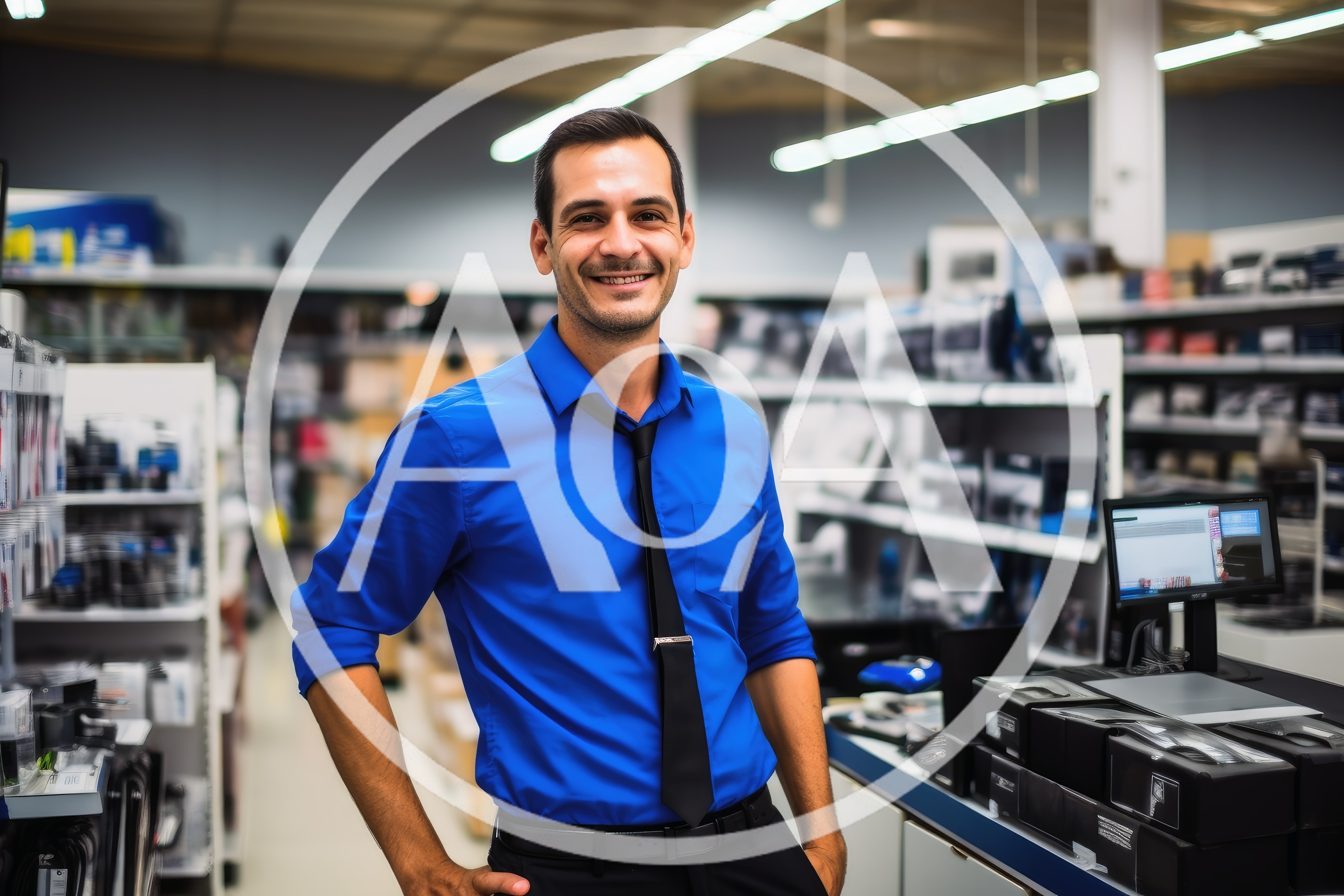 Friendly Retail Store Employee Standing At Checkout Counter