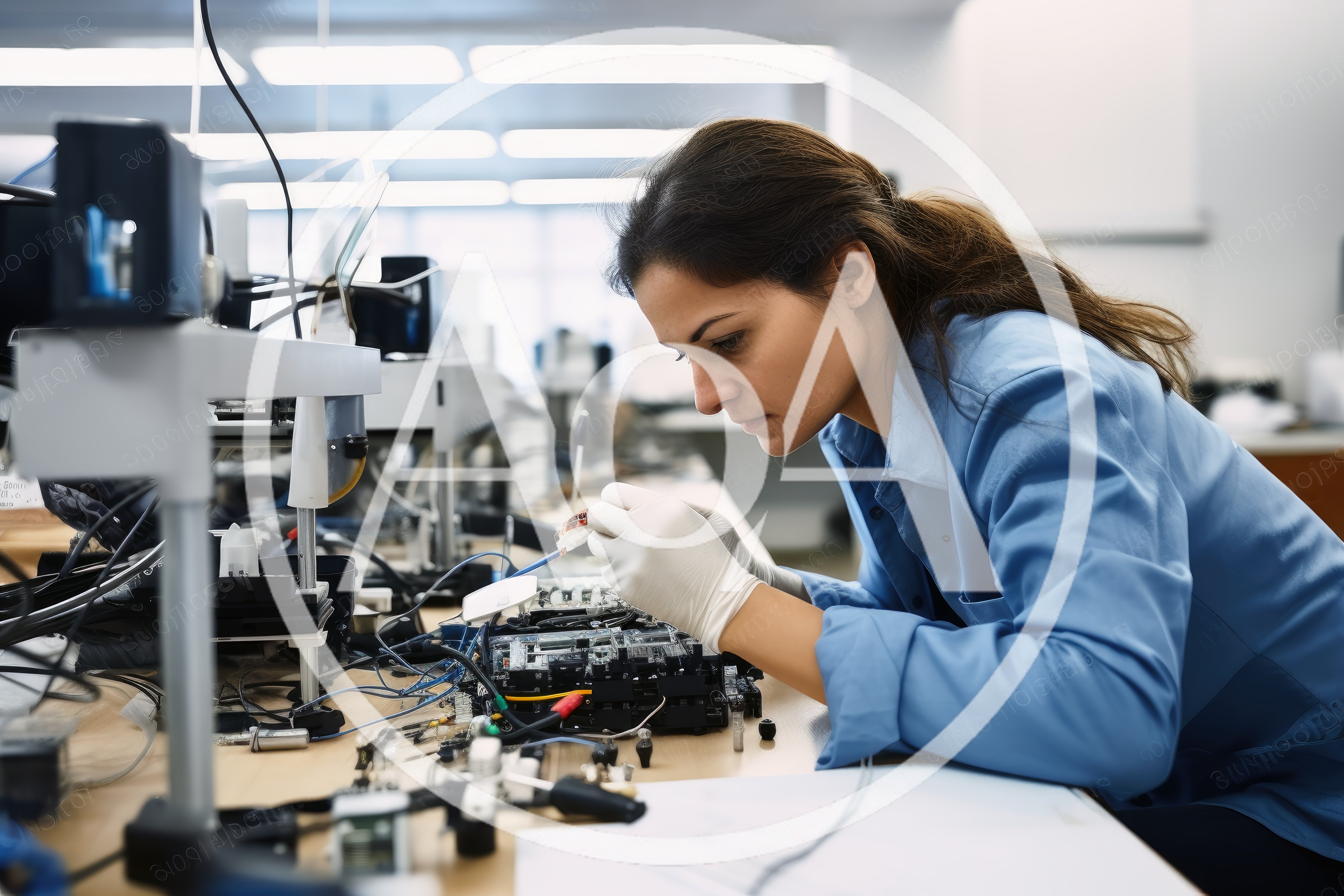 Female Engineer Repairing Electronic Circuit Board In Laboratory