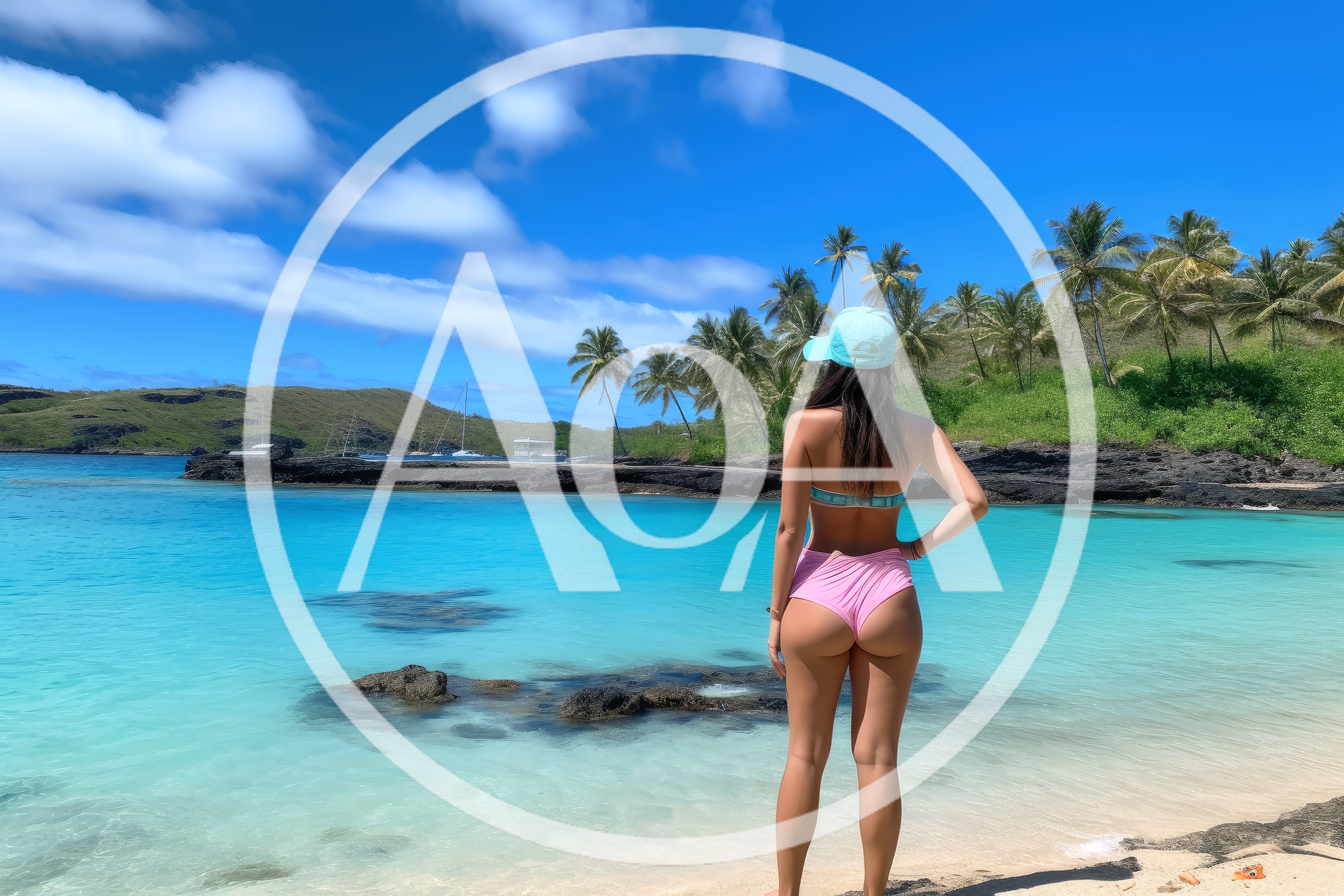 Woman In Bikini Standing On Tropical Beach
