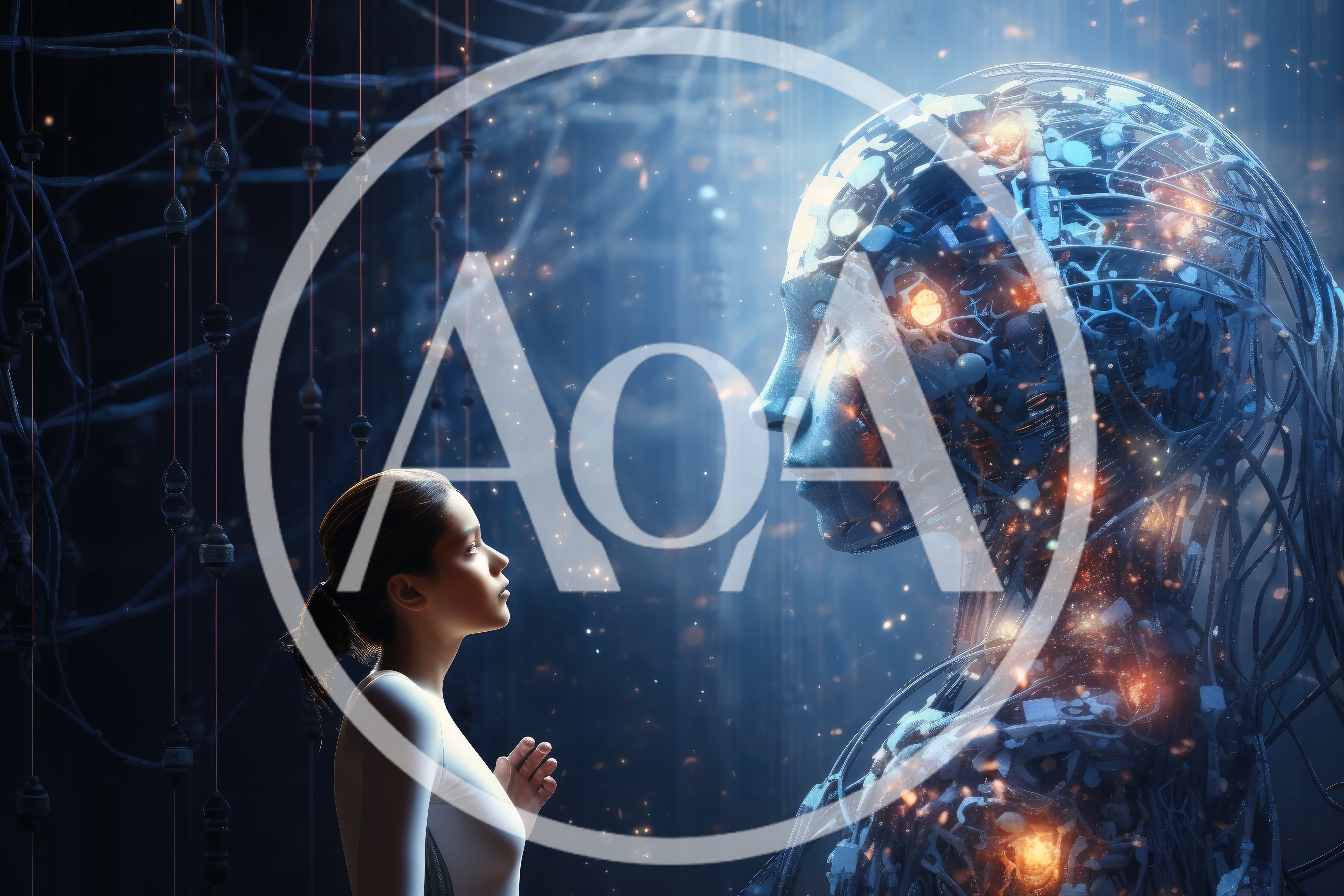 Human Woman Interacting With Advanced Artificial Intelligence Entity