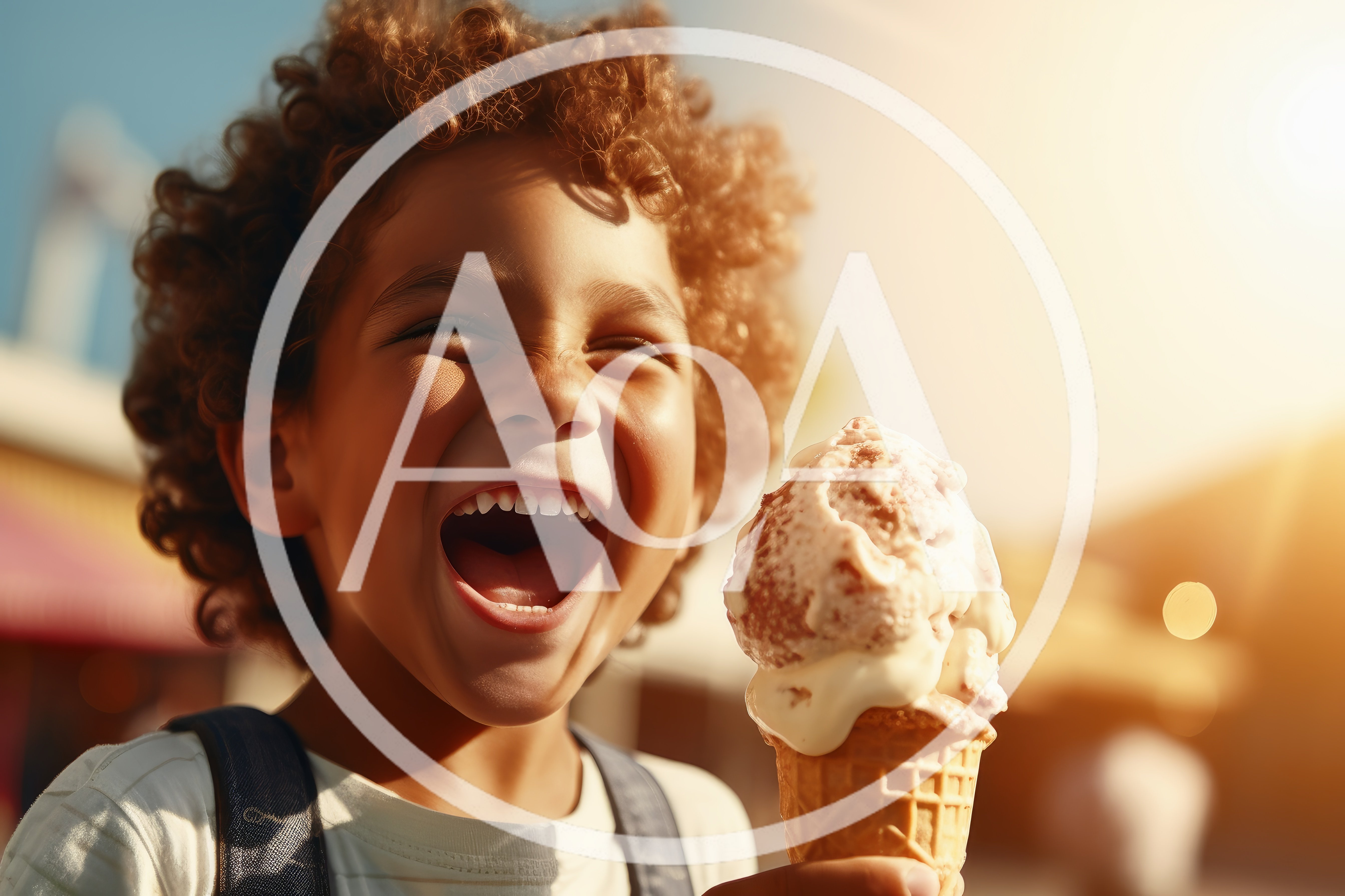 Happy Child Eating Ice Cream Cone Outdoors