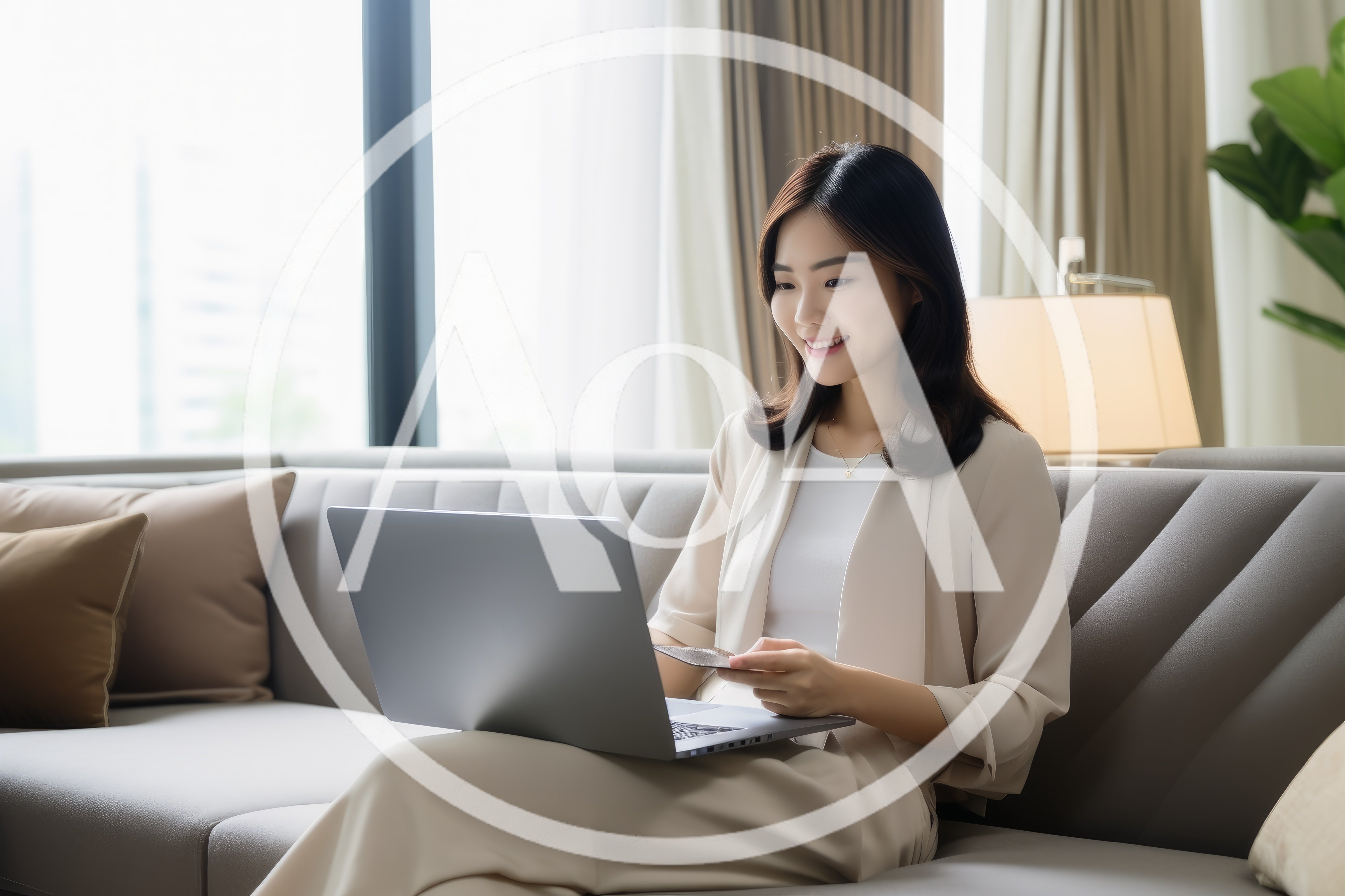 Young Asian Woman Shopping Online With Laptop
