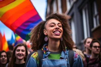 Young Woman Smiling At A Pride Parade