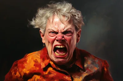 Portrait Of An Angry Elderly Woman Screaming