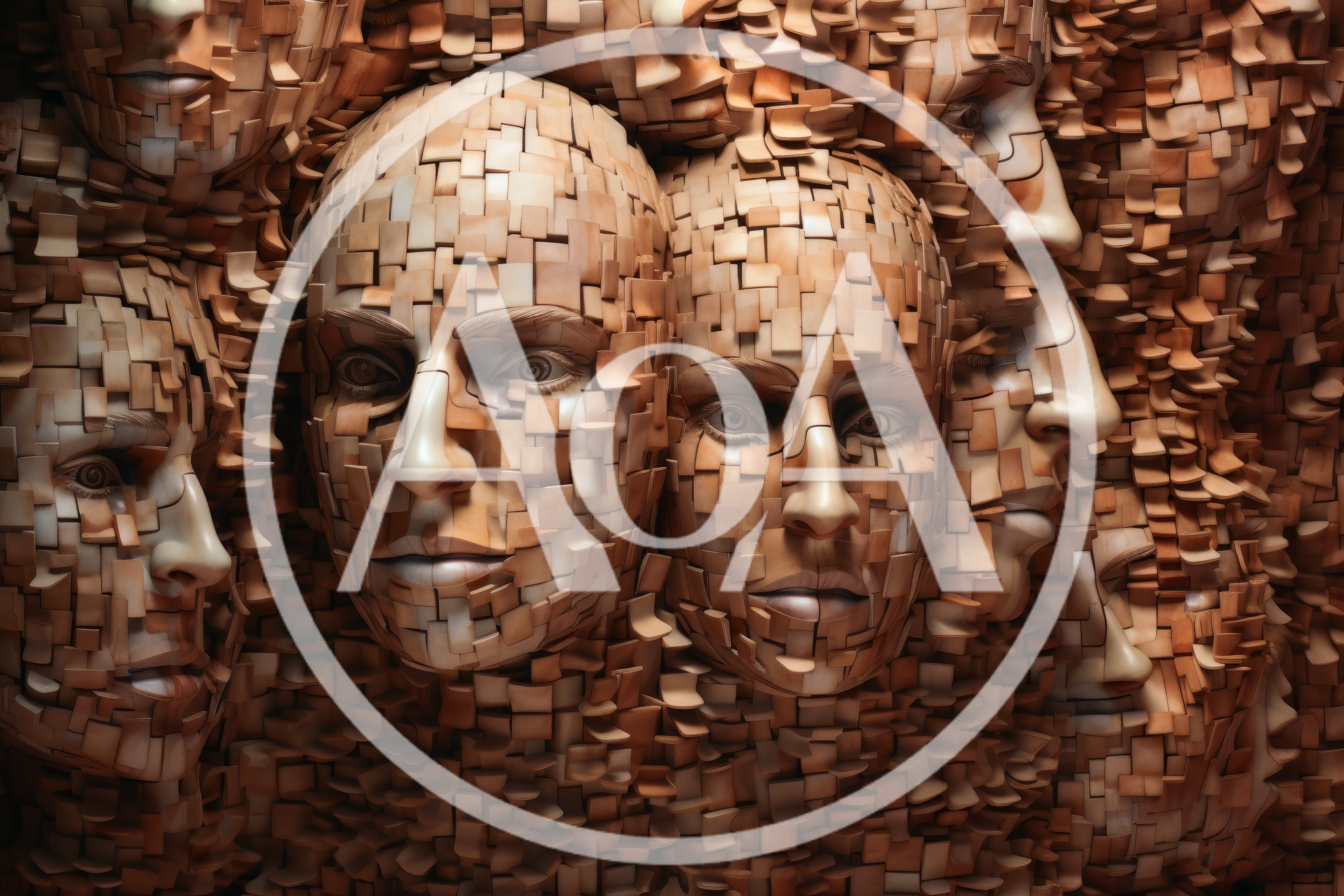 Surreal Mosaic Faces Composed Of Wooden Tiles