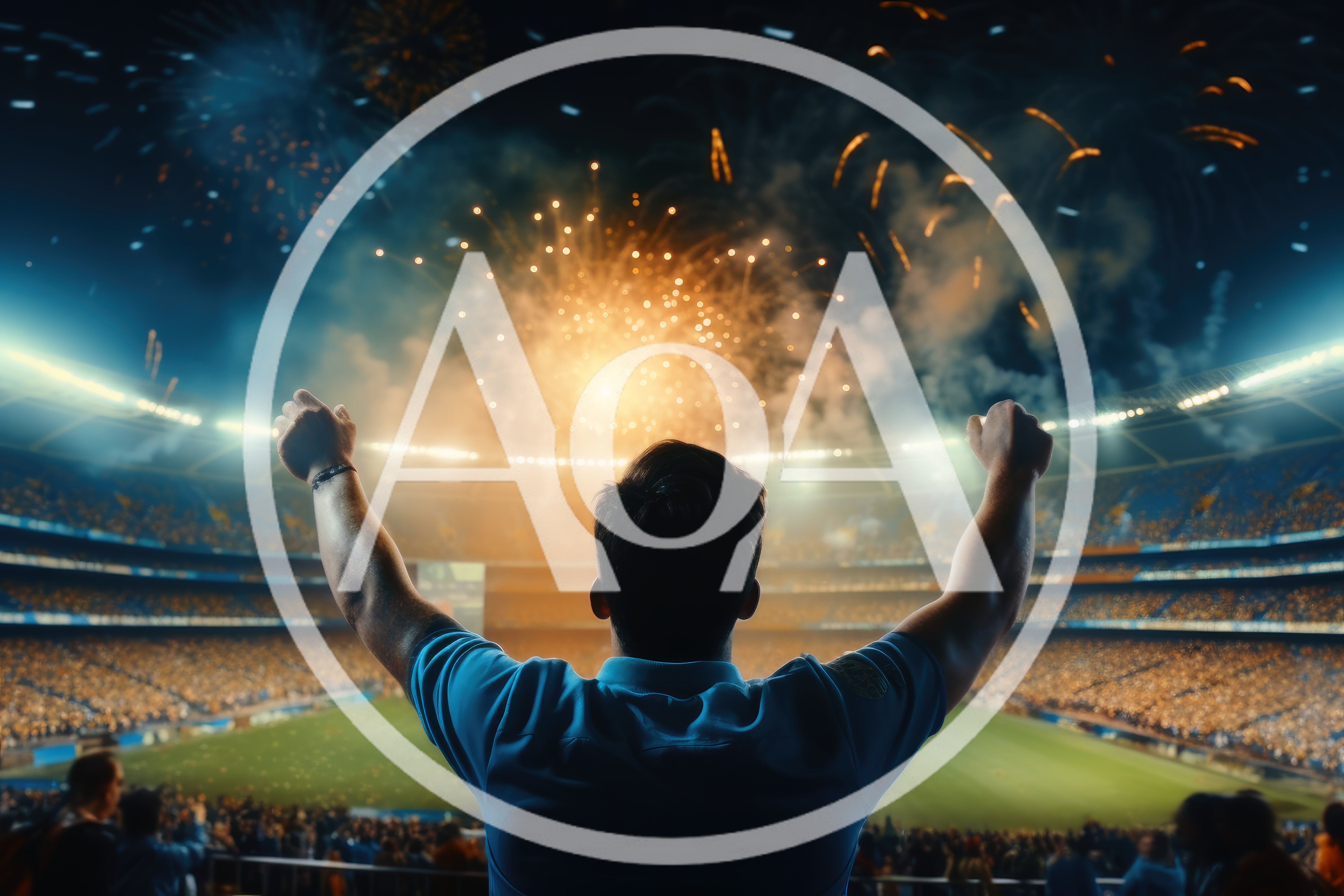 Fan Celebrating Victory In A Packed Stadium With Fireworks