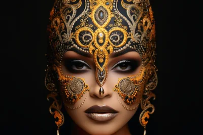 Portrait Of A Woman Wearing Ornate Gold Mask