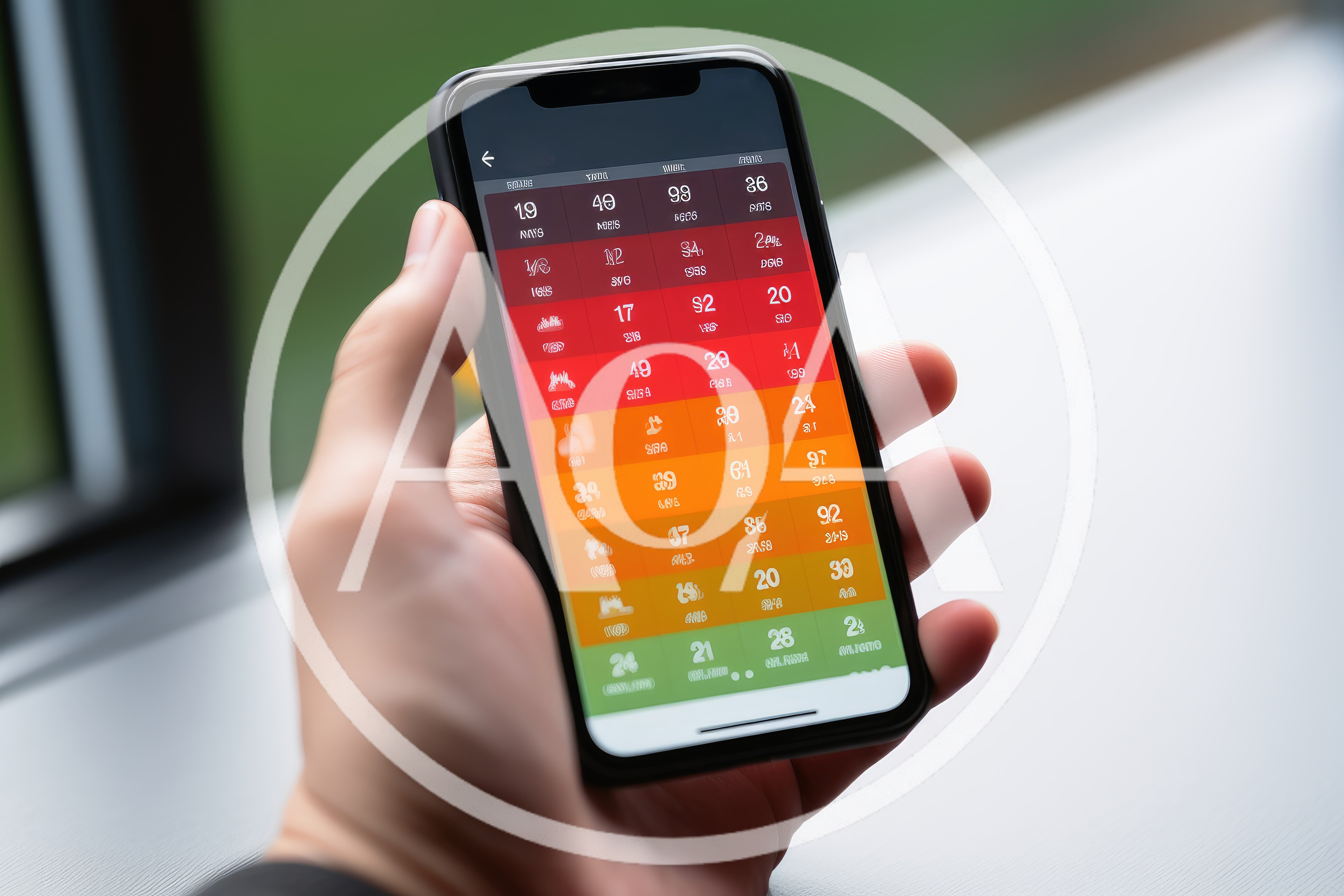 Hand Holding Smartphone Displaying Colorful Calendar App