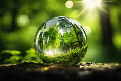 Crystal Ball Reflecting A Lush Green Forest