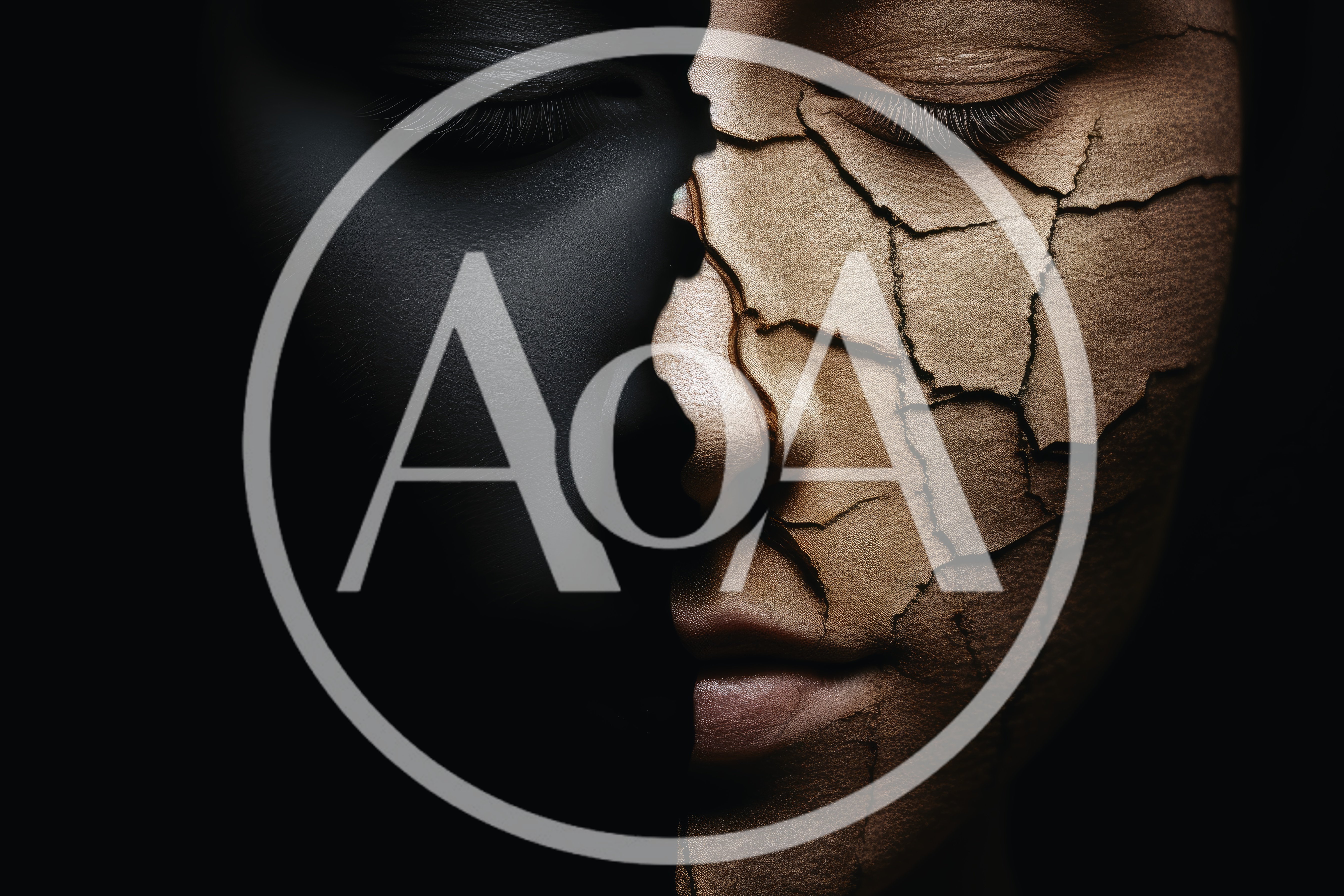 Conceptual Portrait Of Split Face With Cracked Texture