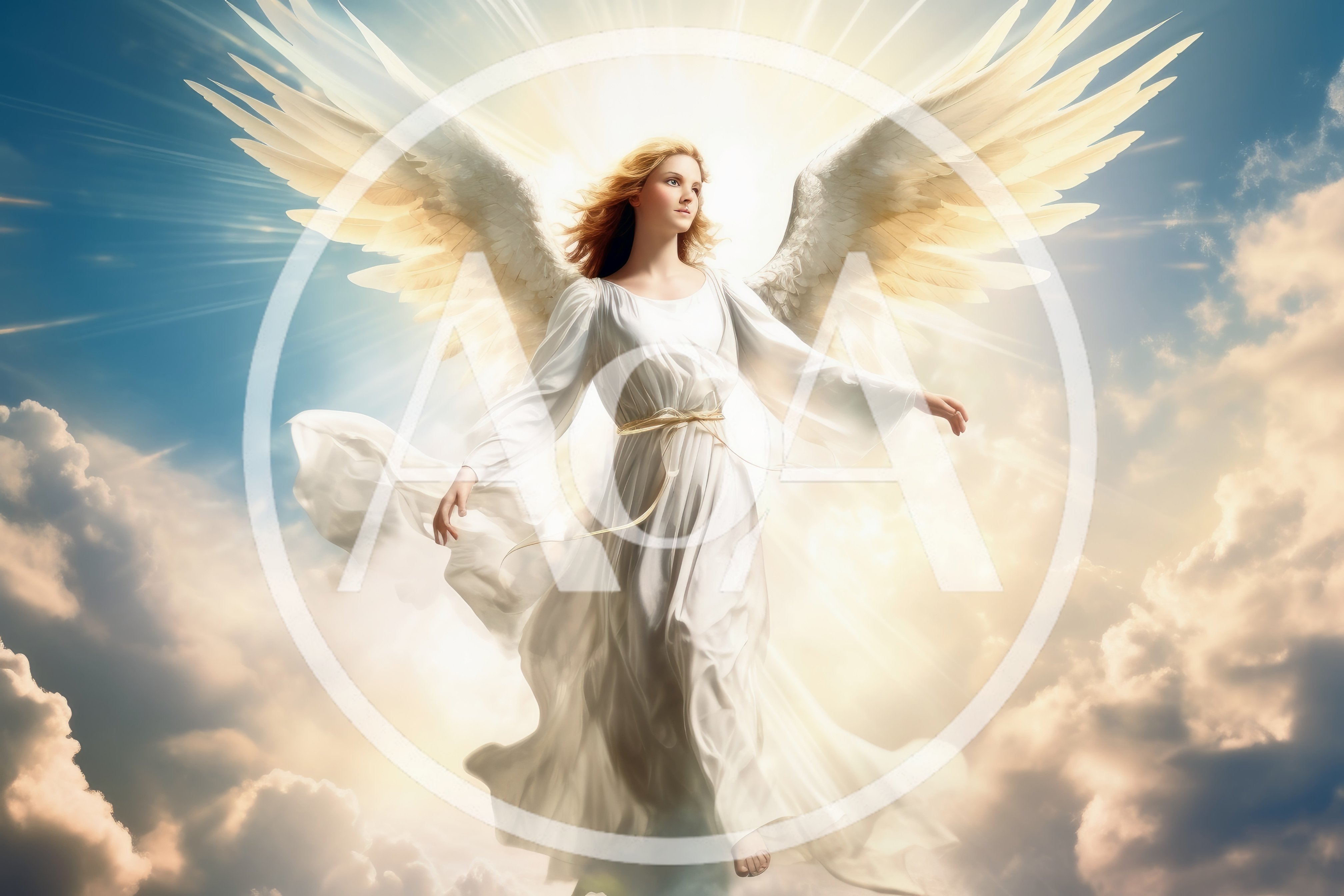 Ethereal Angel With Large Wings In Radiant Sky