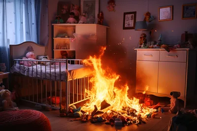 Fire Burning In A Child's Bedroom