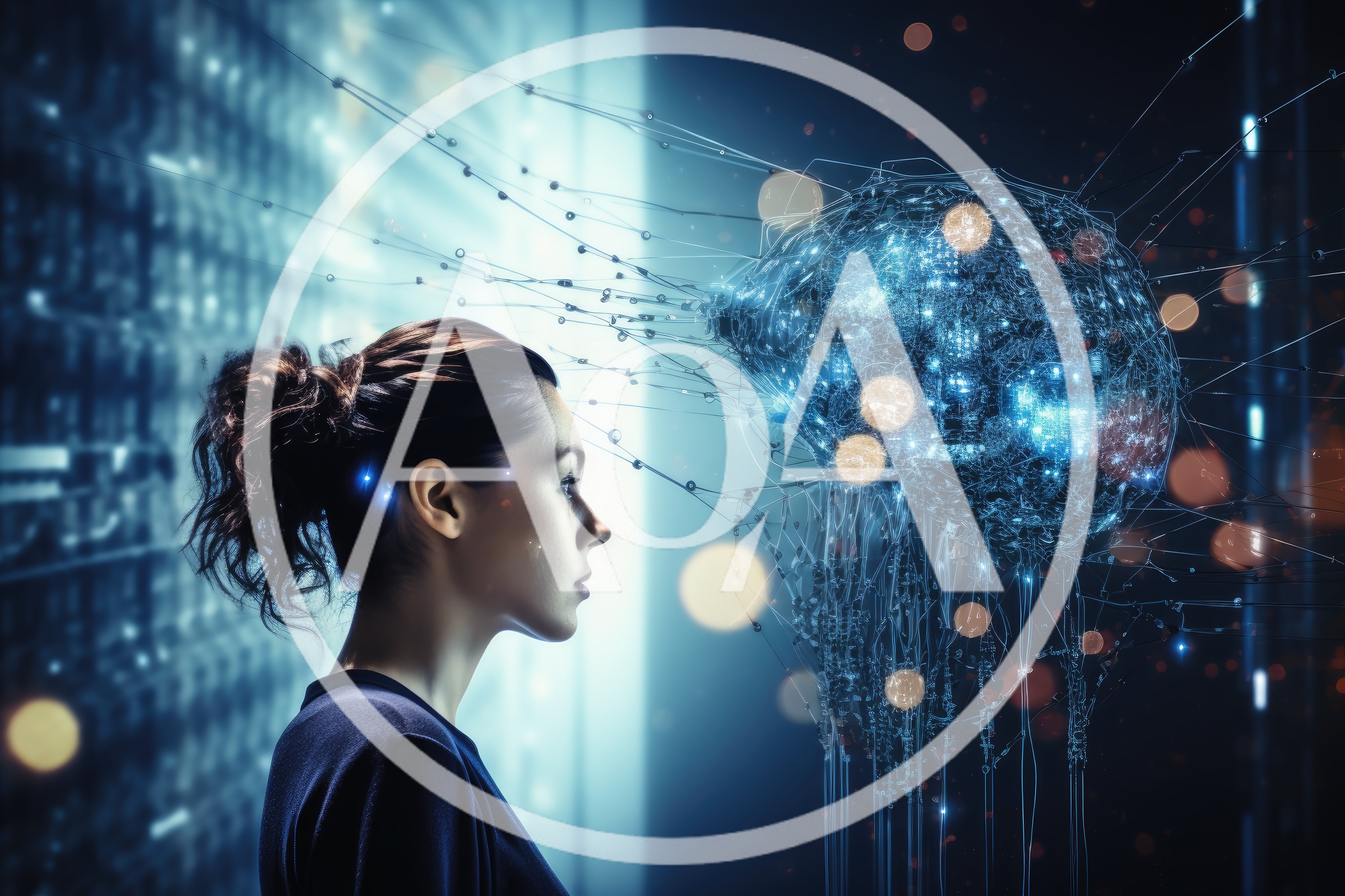 Woman Interacting With A Digital Neural Network Interface