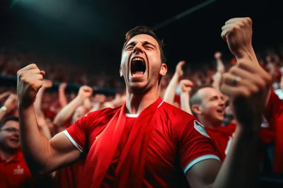 Excited Soccer Fan Cheering In Stadium Crowd