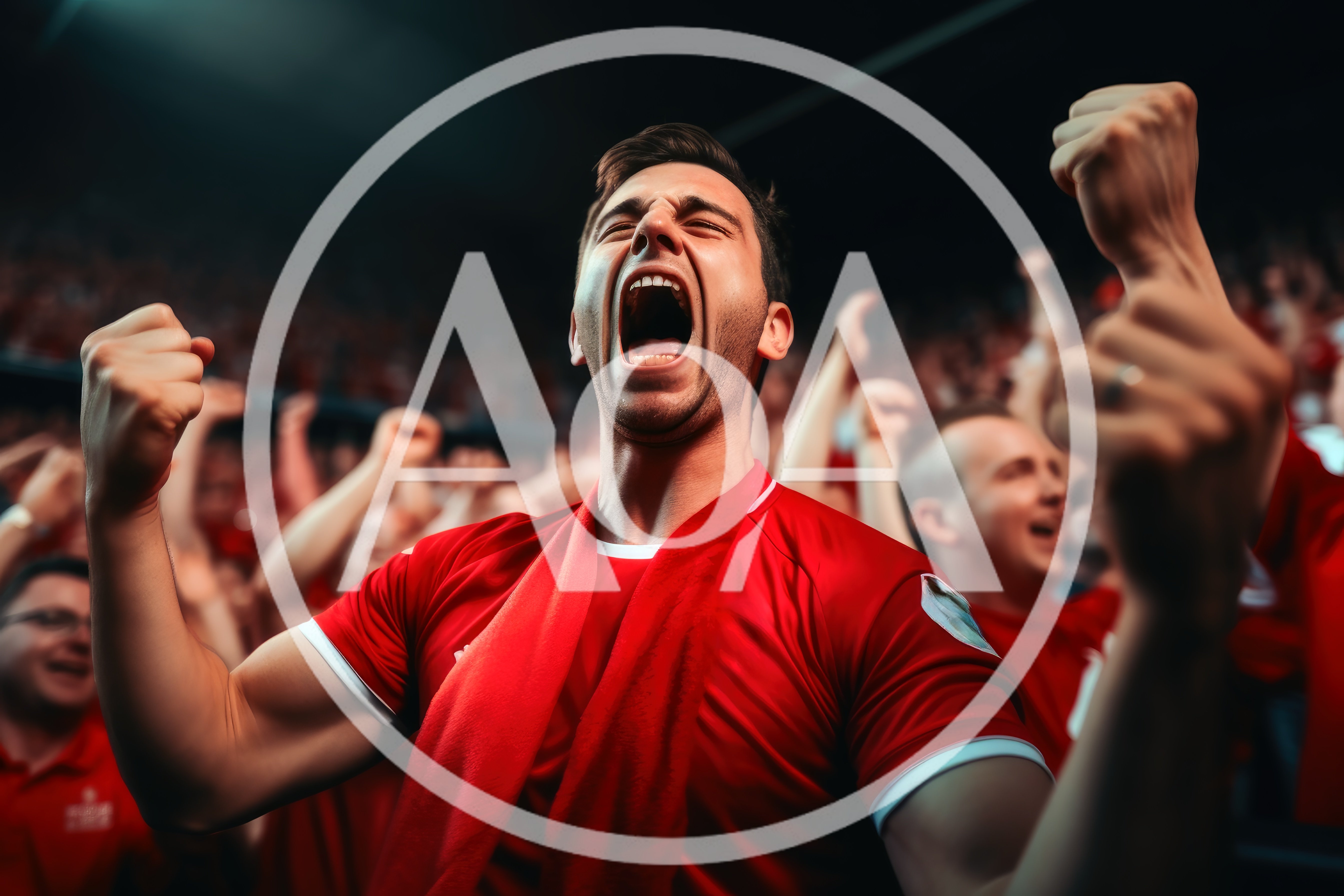 Excited Soccer Fan Cheering In Stadium Crowd