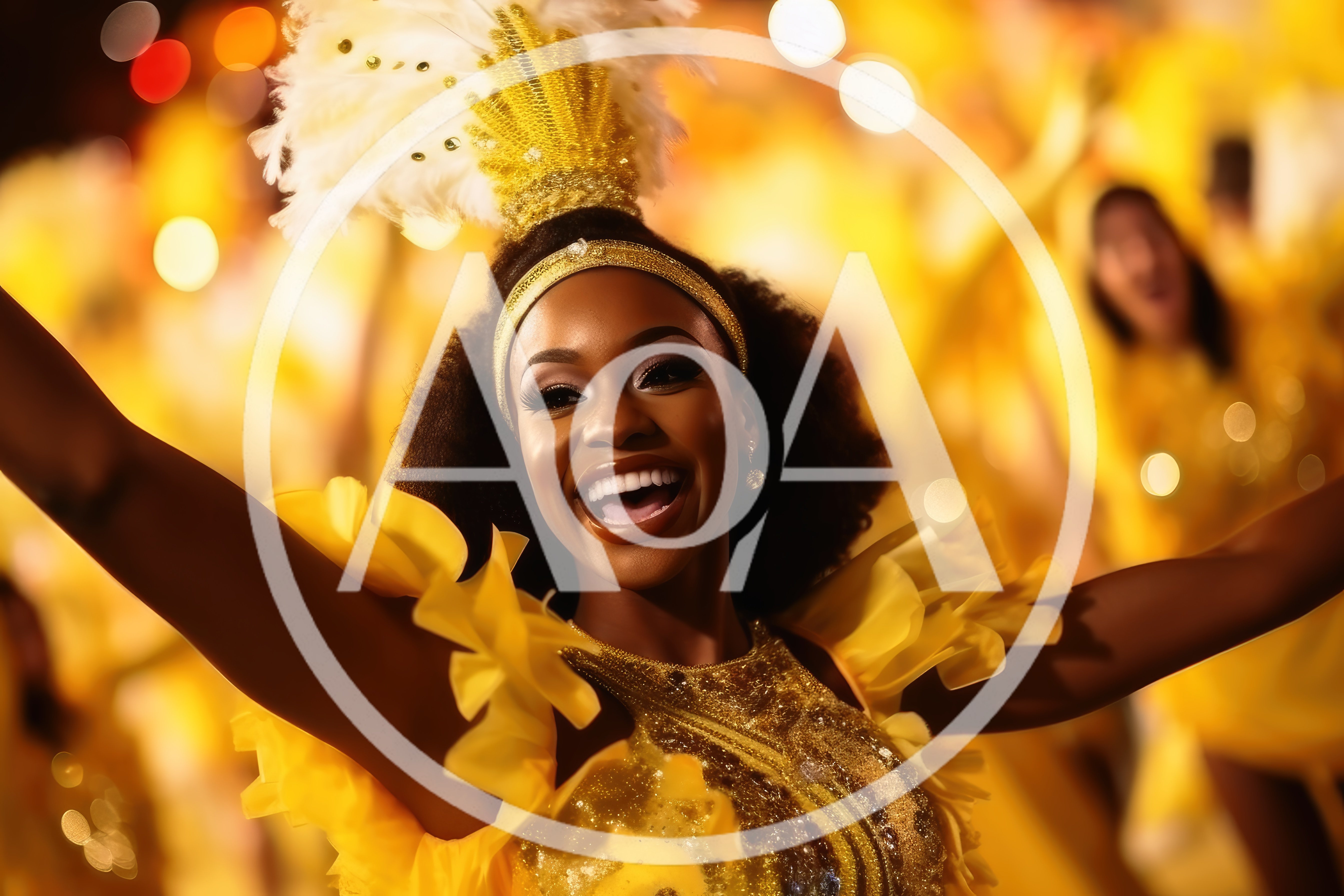 Joyful Carnival Dancer In Vibrant Yellow Costume