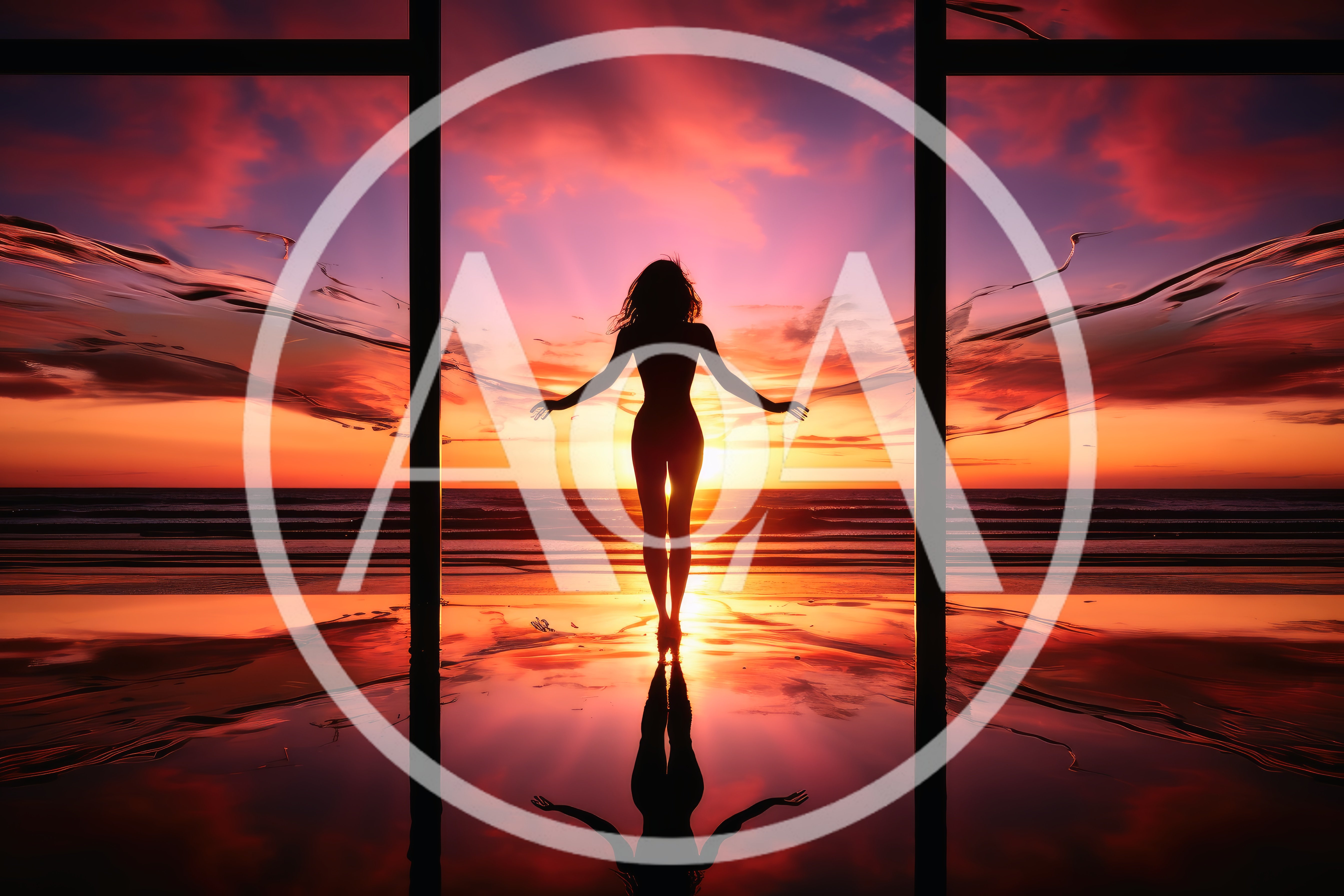 Silhouette Of A Woman Standing Before A Sunset Ocean
