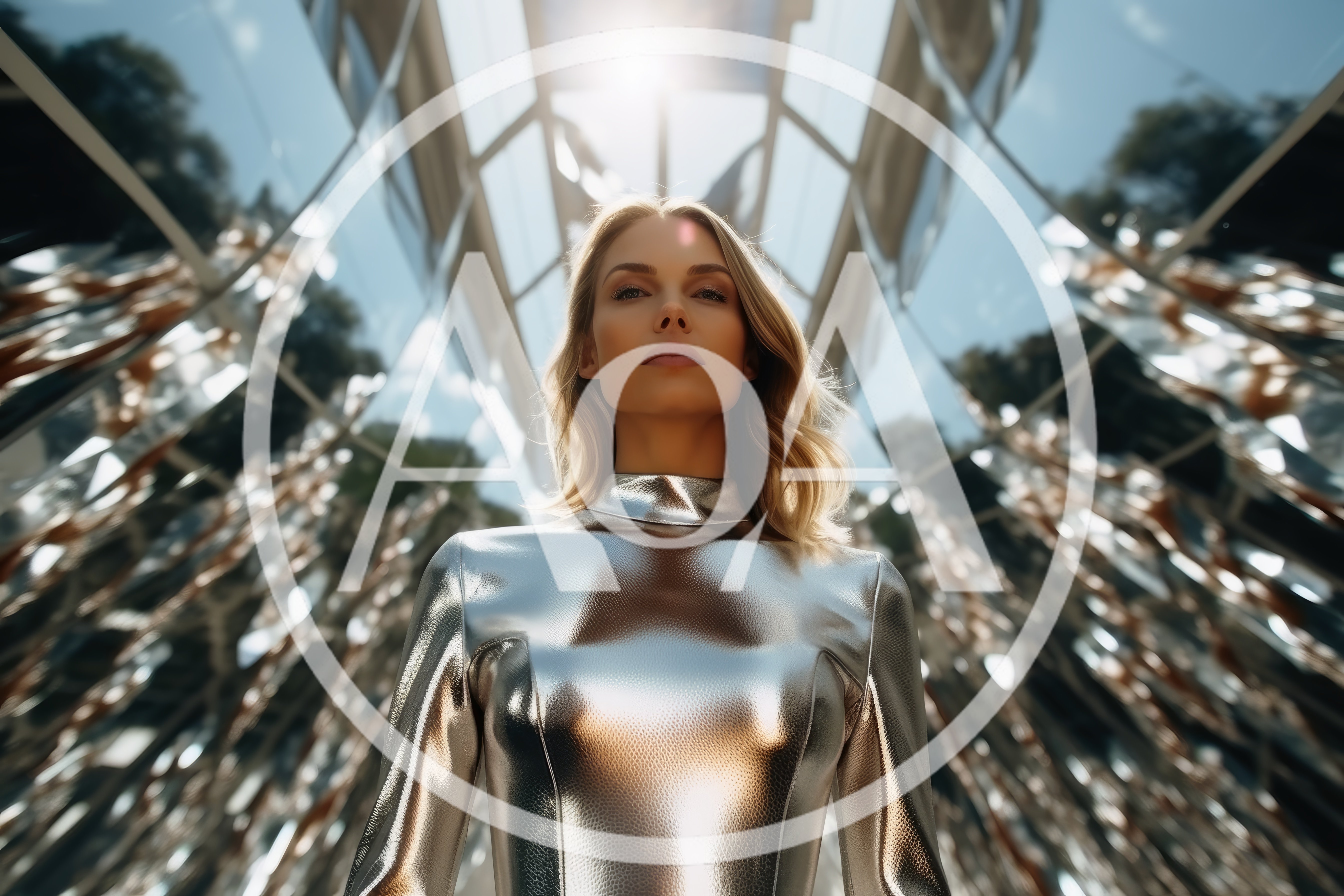 Futuristic Woman In Metallic Silver Bodysuit