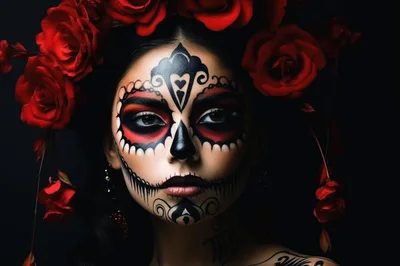 Woman With Day Of The Dead Sugar Skull Makeup