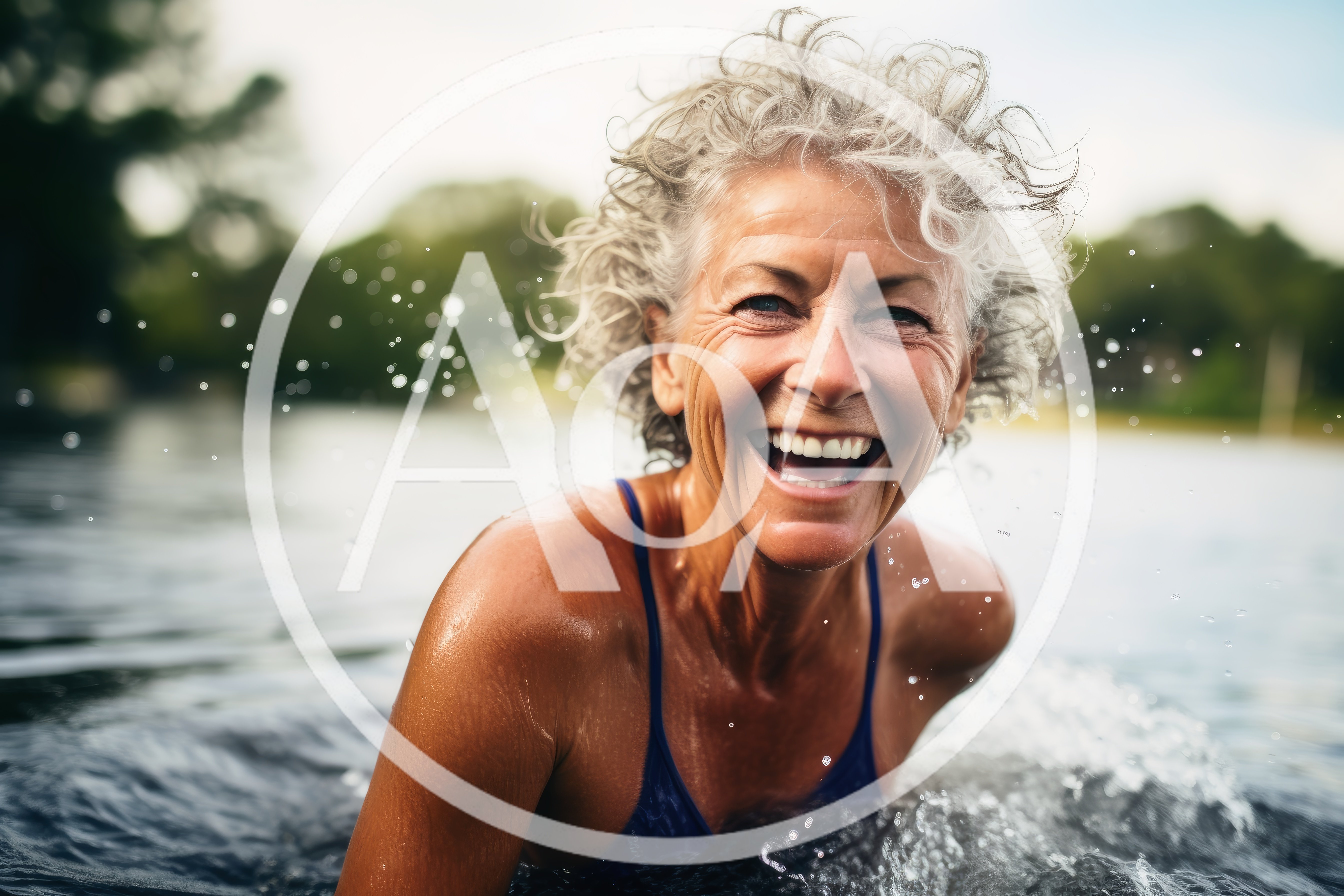 Joyful Senior Woman Swimming In A Lake