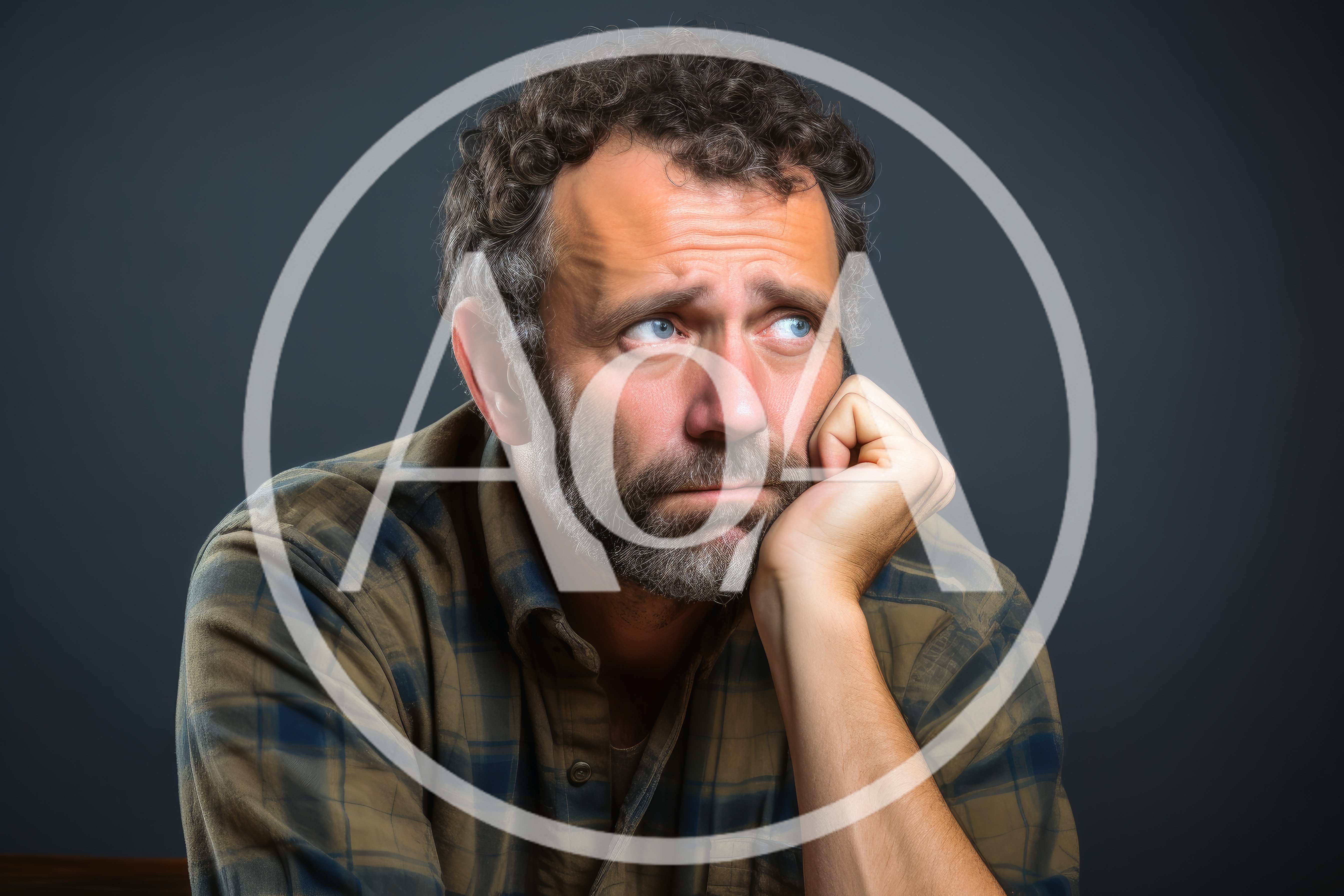 Pensive Middle Aged Man Resting Chin On Hand