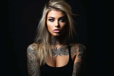 Portrait Of A Blonde Woman With Extensive Tattoos