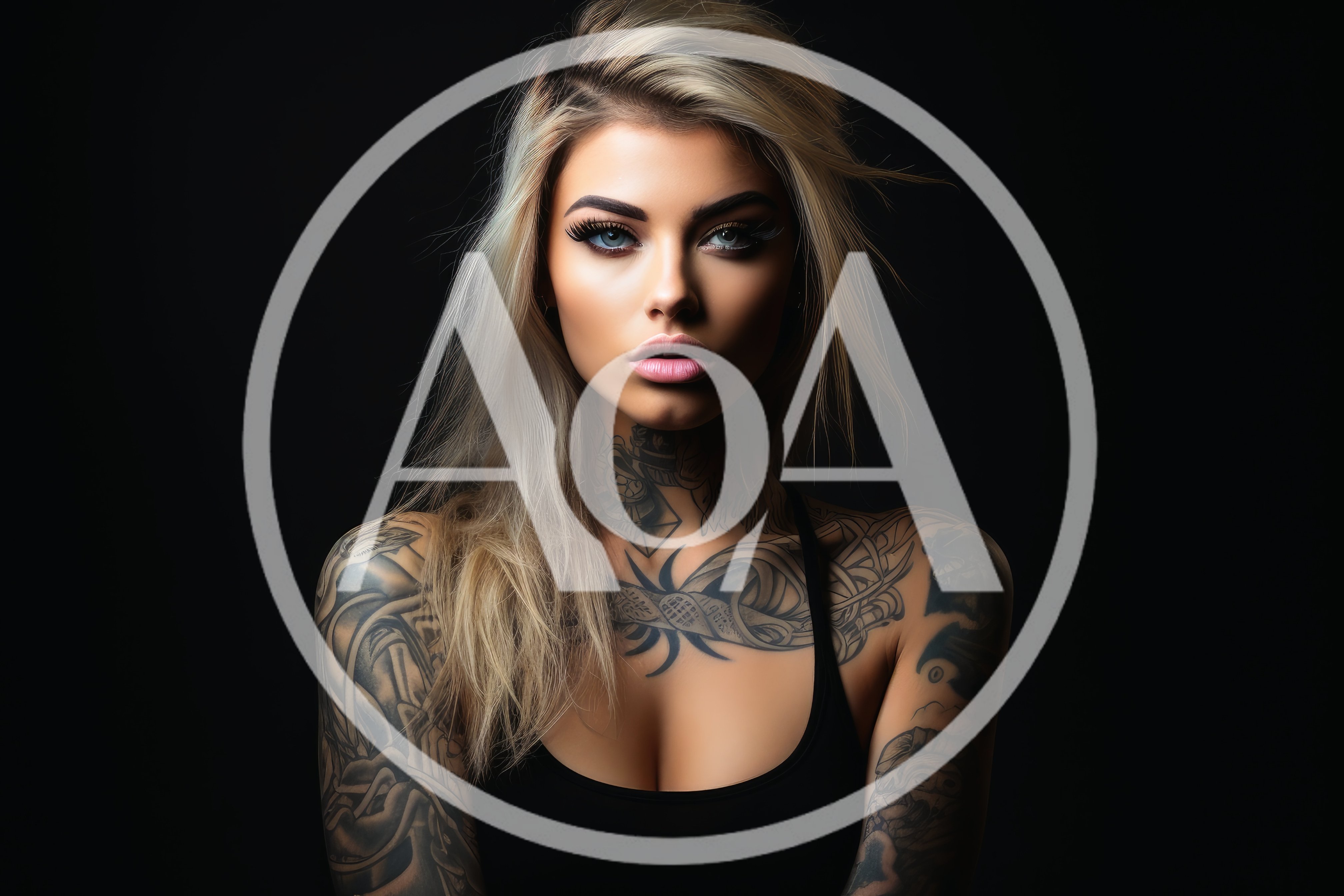 Portrait Of A Blonde Woman With Extensive Tattoos