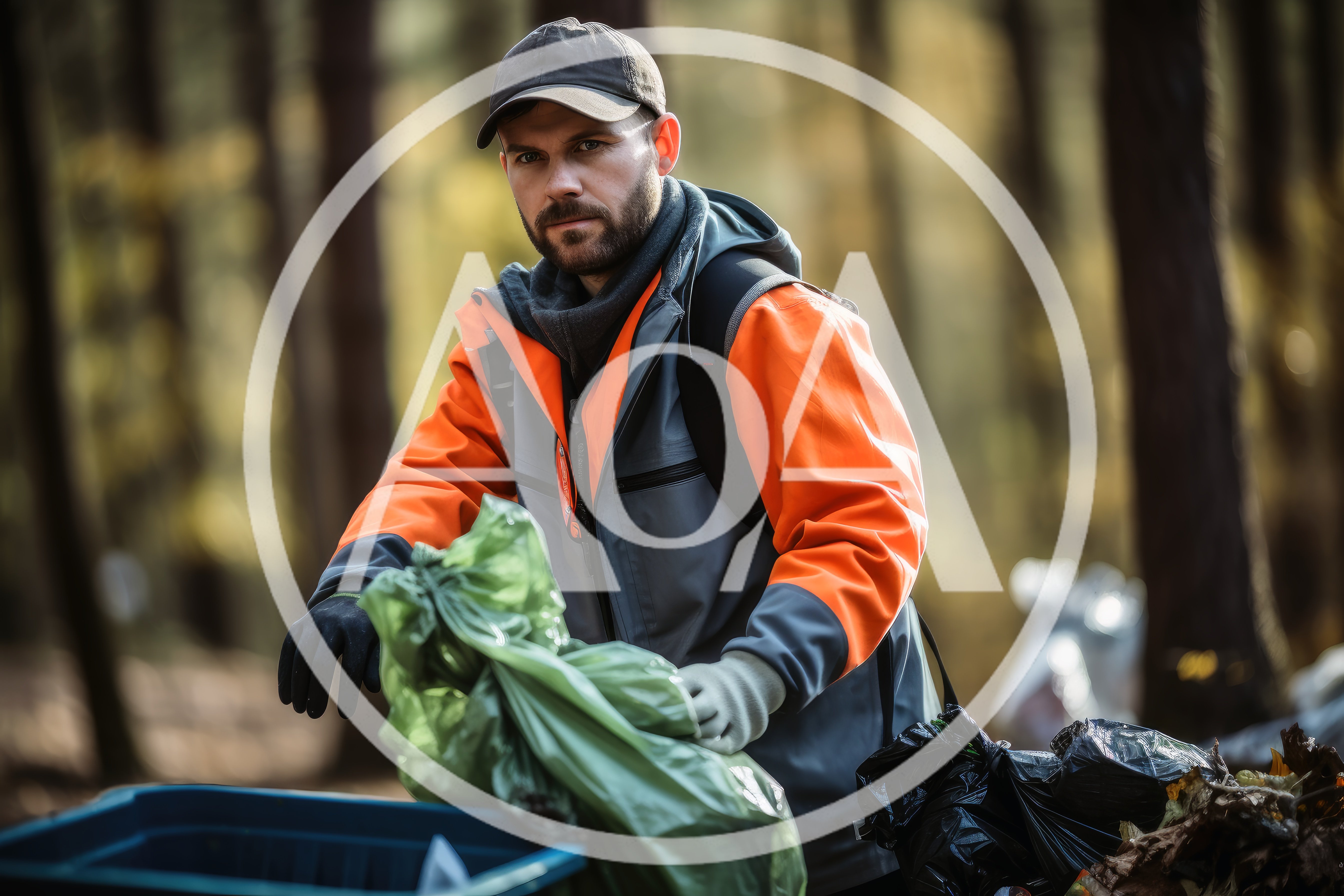 Volunteer Cleaning Up Litter In A Forest