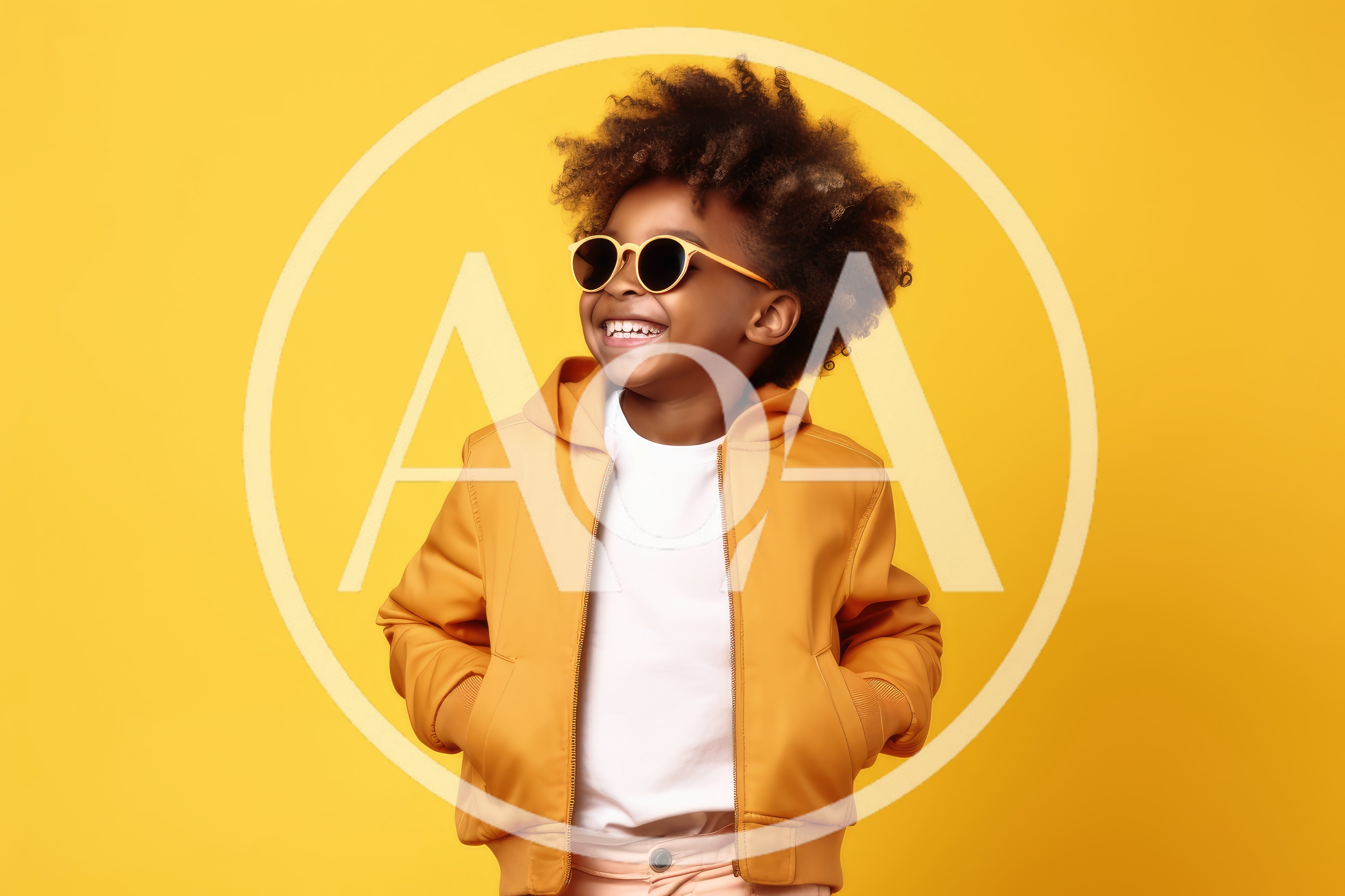 Happy Young Boy Wearing Yellow Jacket and Sunglasses