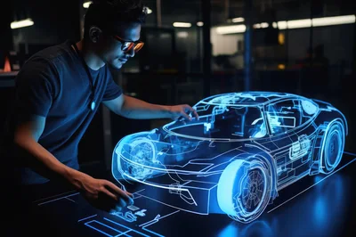Automotive Designer Interacting With Holographic Car Model