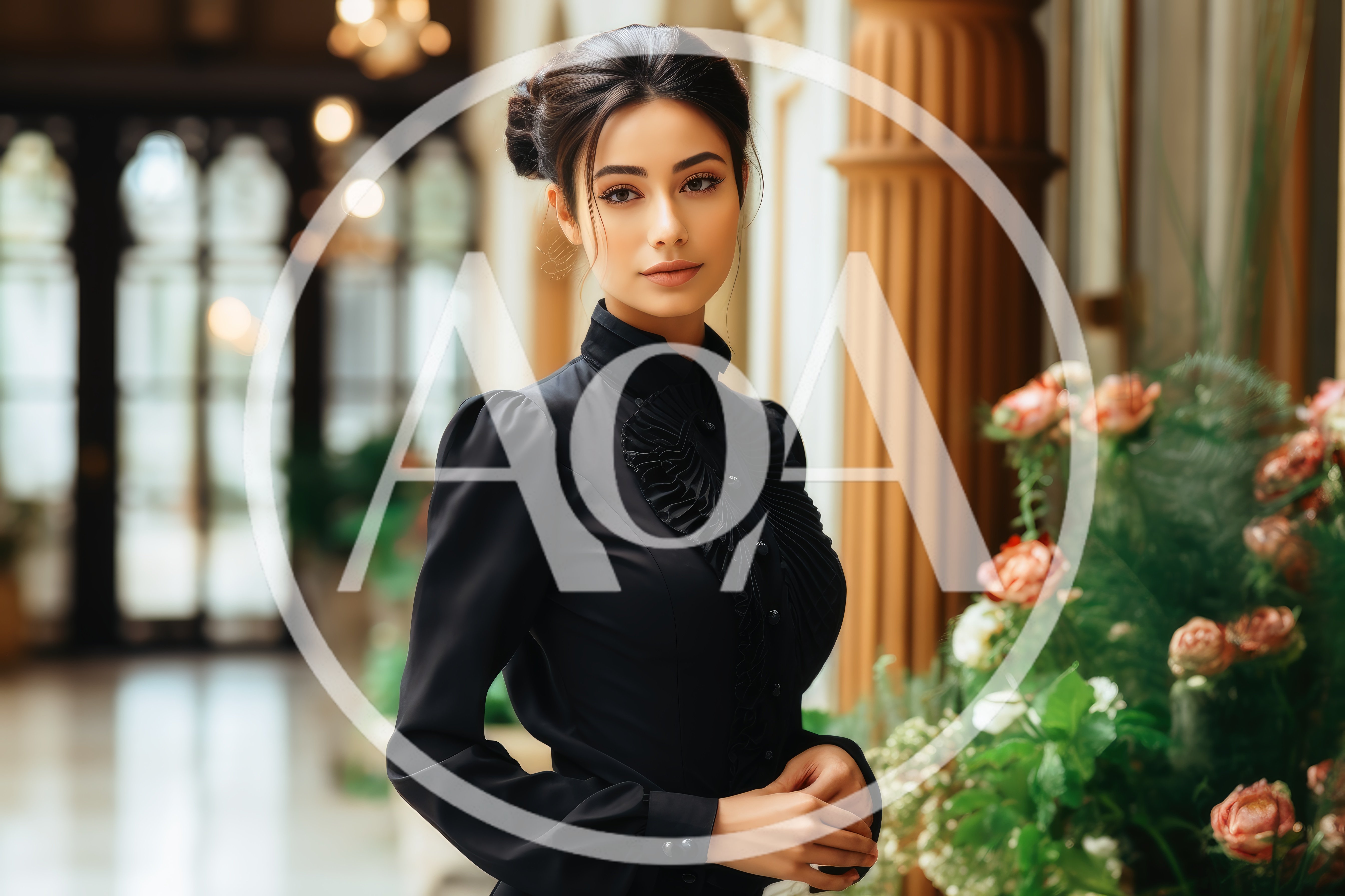 Elegant Woman In Victorian Style Black Dress