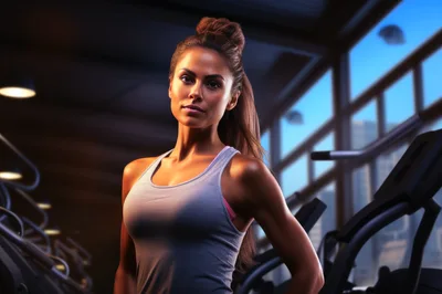 Fit Woman Standing In A Modern Gym Setting