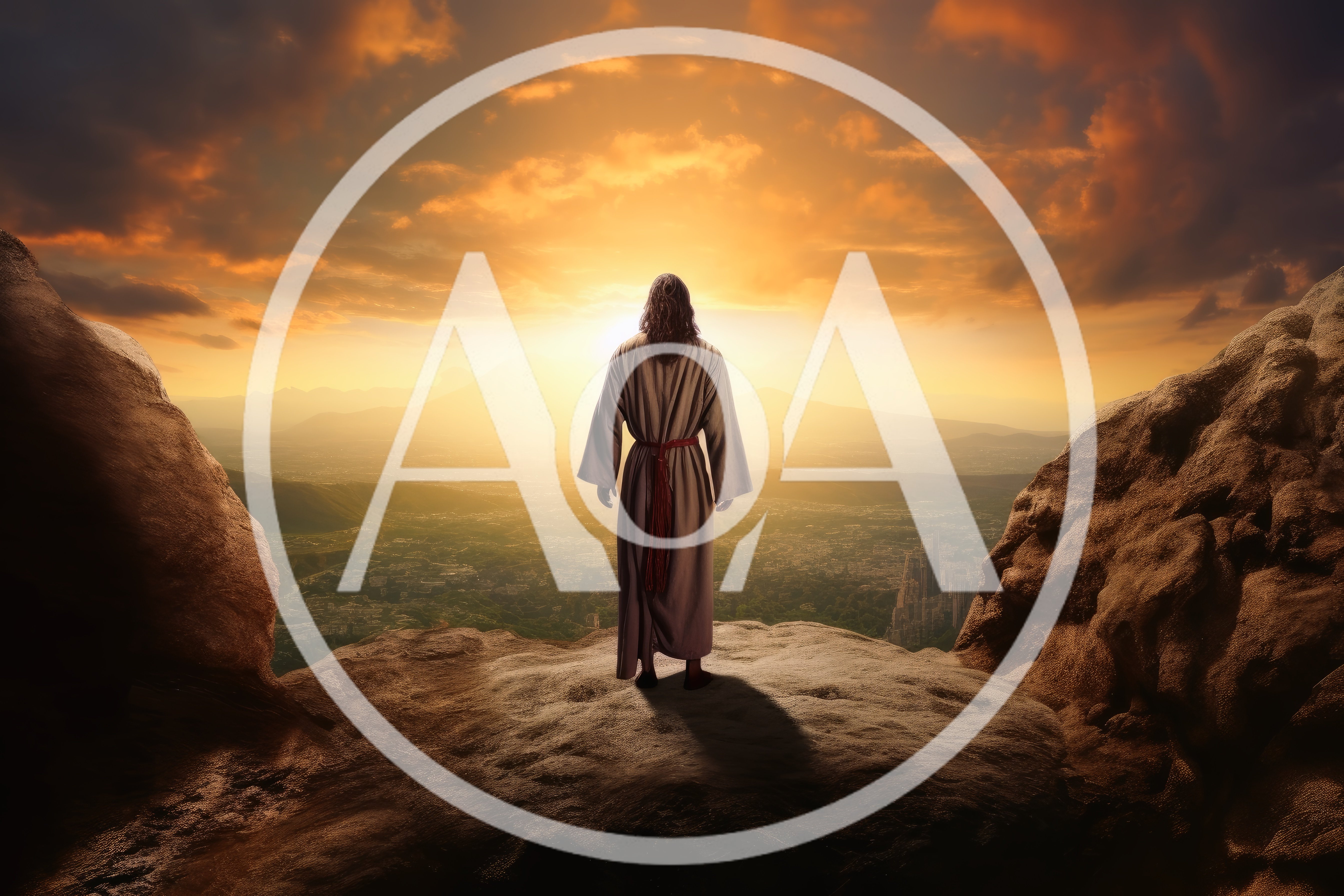 Jesus Standing On A Mountain Overlooking A City