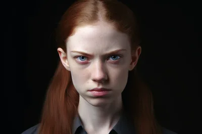 Portrait Of A Serious Young Woman With Red Hair