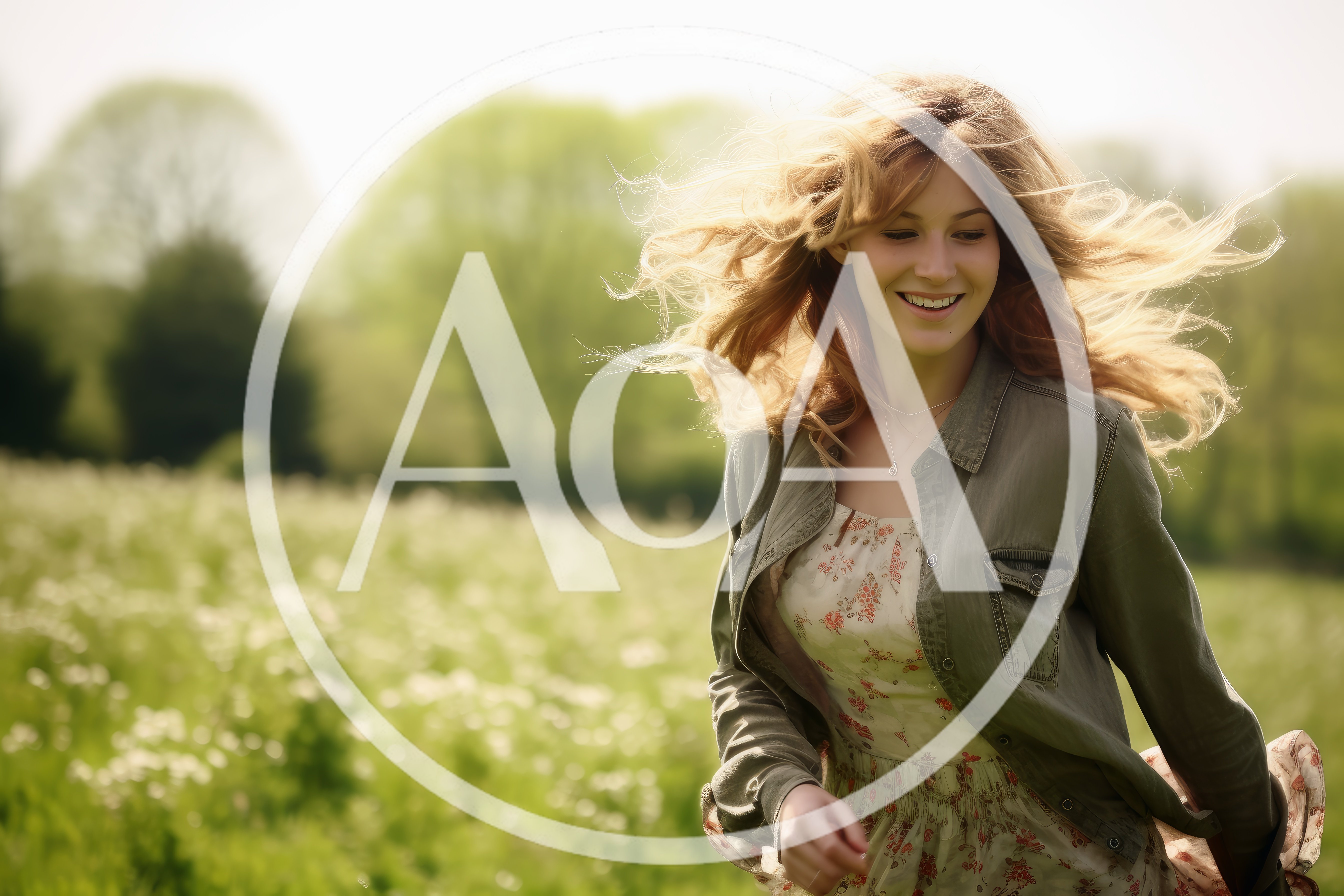 Young Woman Running Through A Sunny Meadow